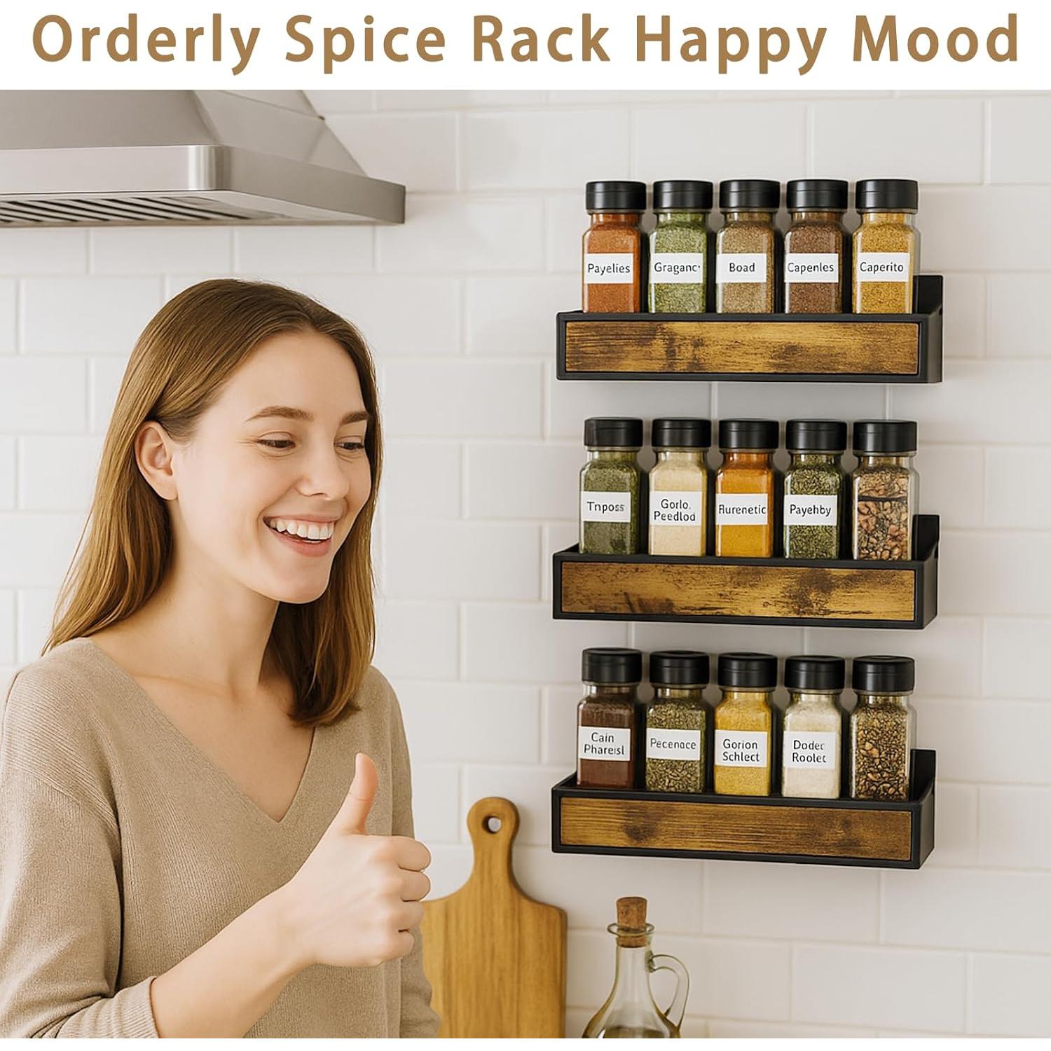 Soporte de Especias Montado en Pared Rouranb - 3 Tamaños, Negro