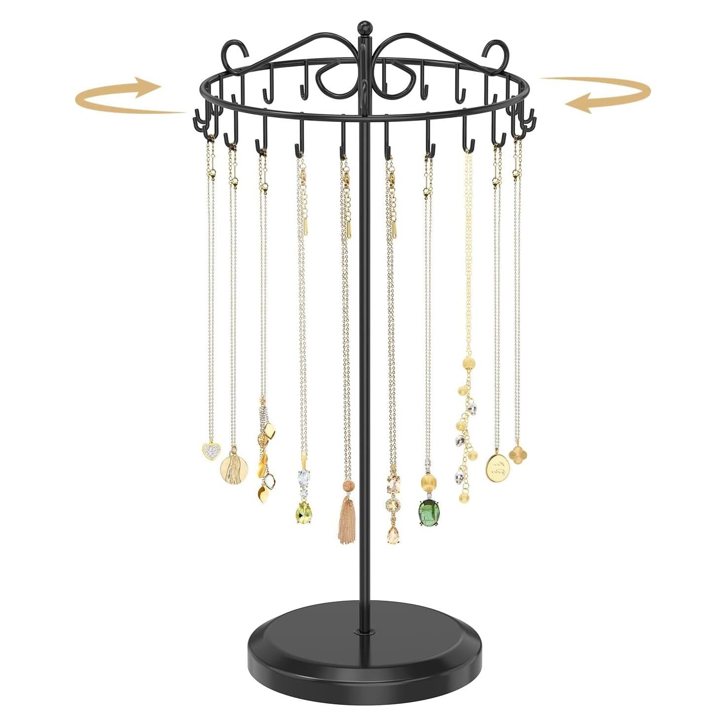 Soporte Organizador de Collares Giratorio MODOWEY Negro 24 Ganchos