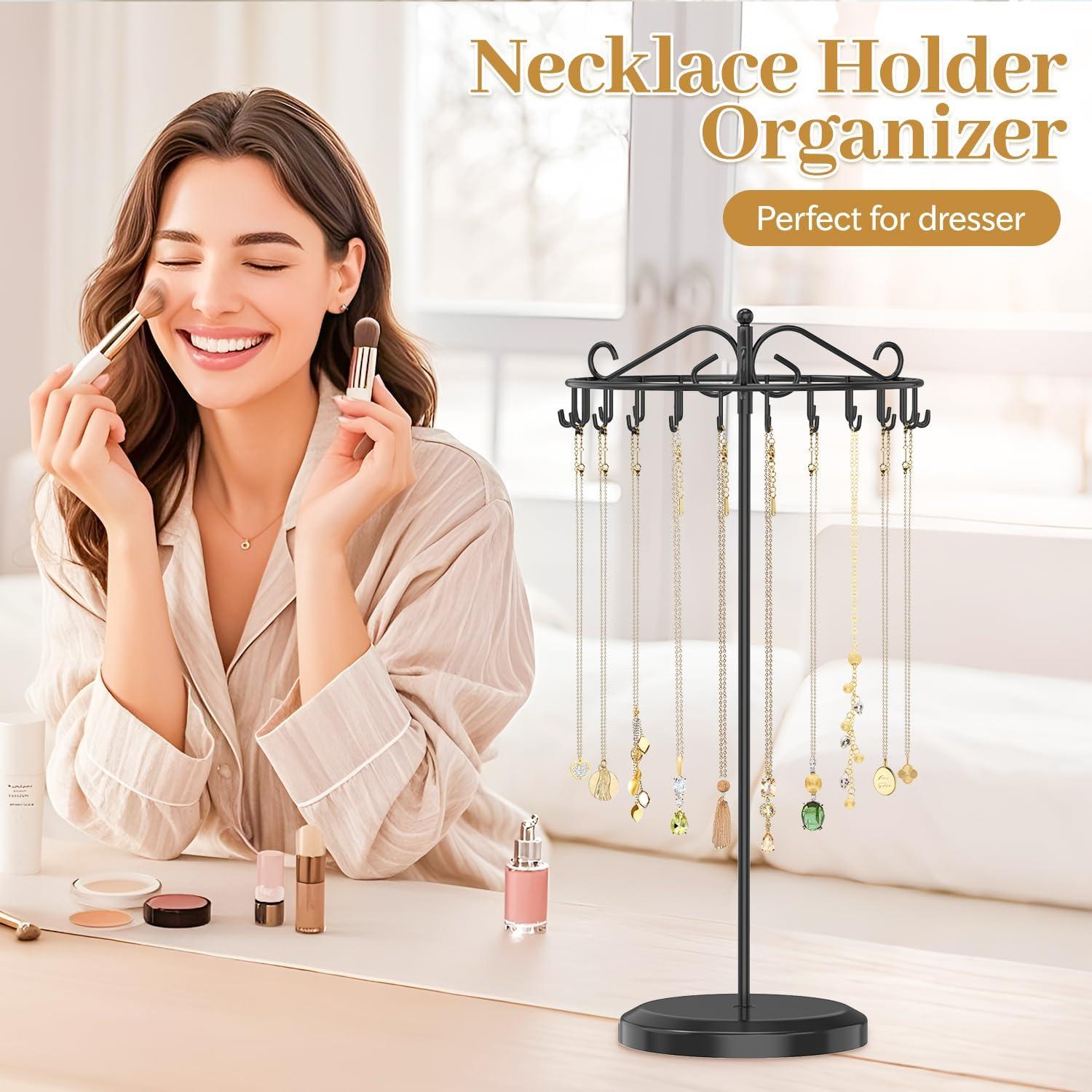 Soporte Organizador de Collares Giratorio MODOWEY Negro 24 Ganchos