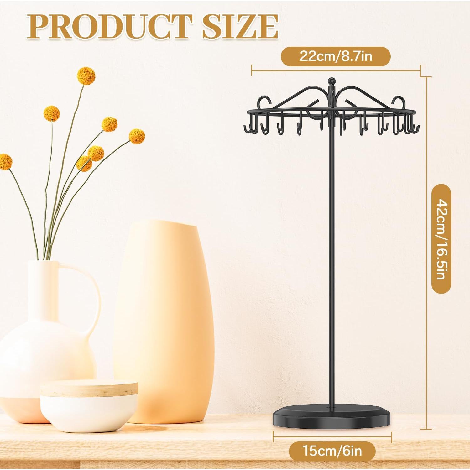 Soporte Organizador de Collares Giratorio MODOWEY Negro 24 Ganchos