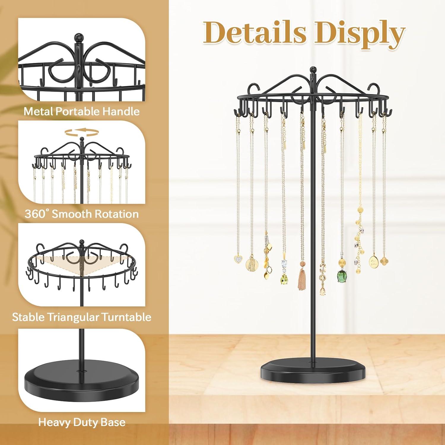 Soporte Organizador de Collares Giratorio MODOWEY Negro 24 Ganchos