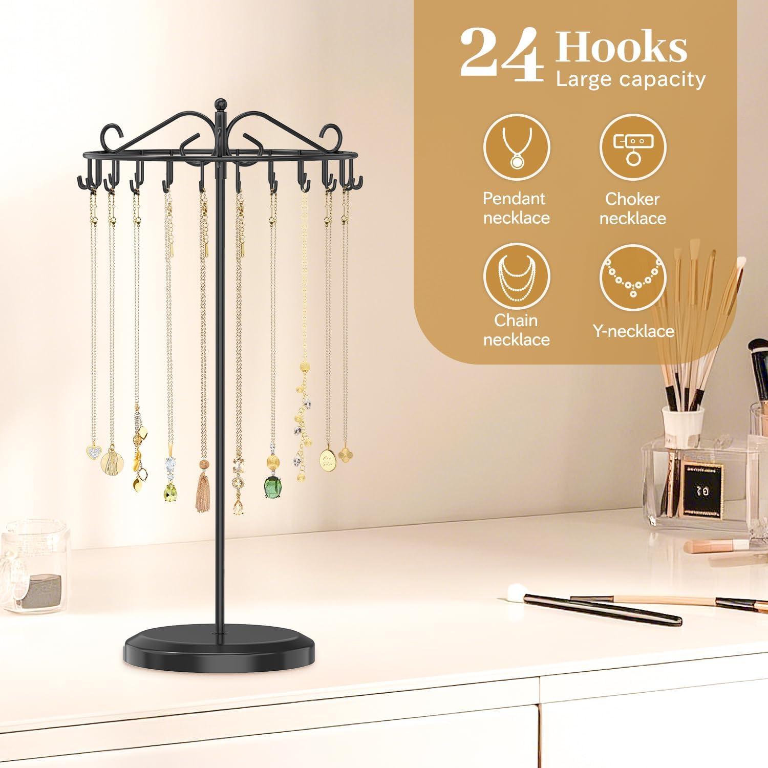 Soporte Organizador de Collares Giratorio MODOWEY Negro 24 Ganchos