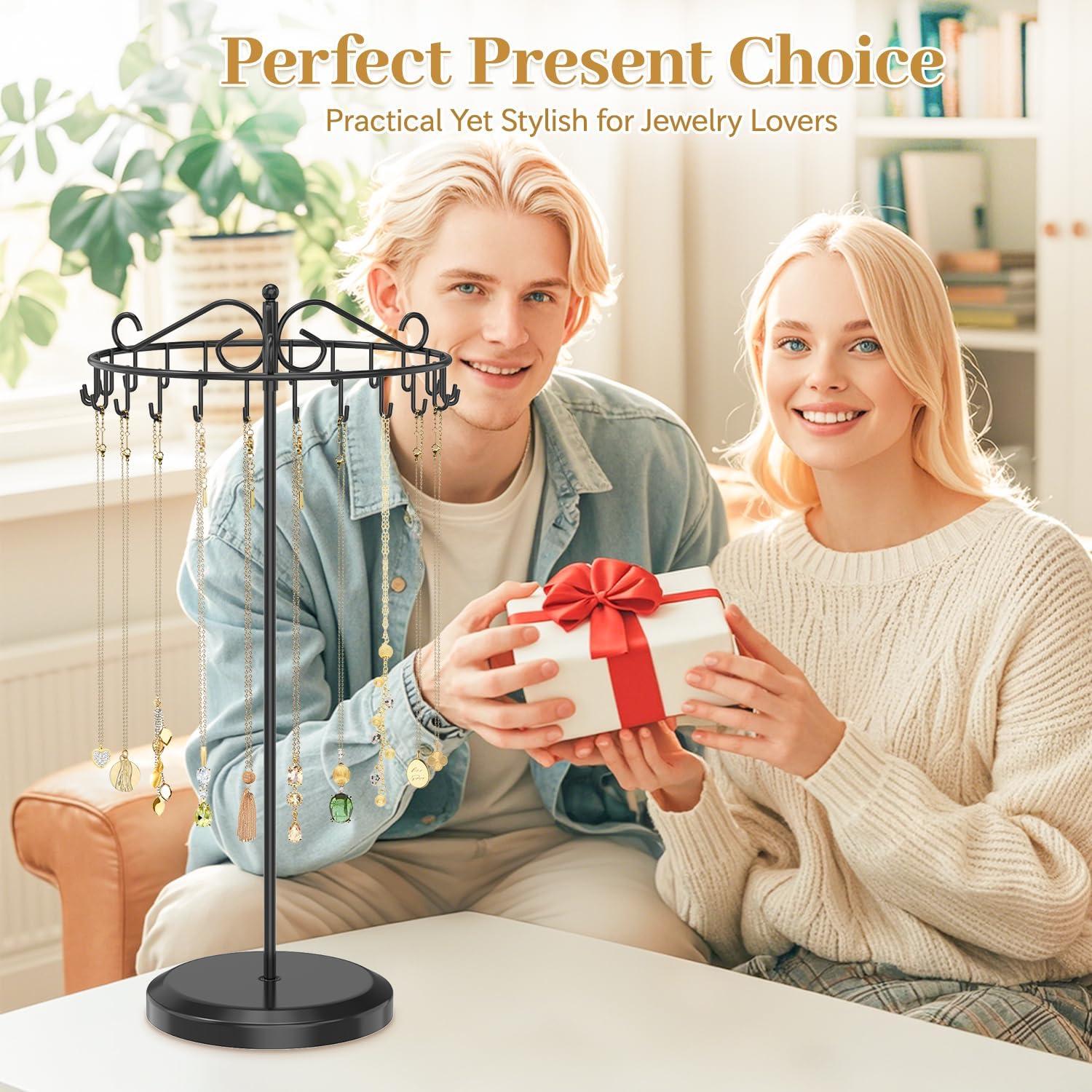 Soporte Organizador de Collares Giratorio MODOWEY Negro 24 Ganchos