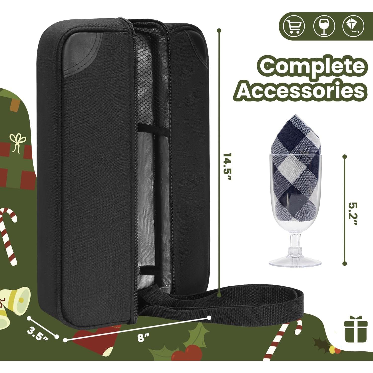 Bolsa de vino ALLCAMP negra con enfriador y utensilios