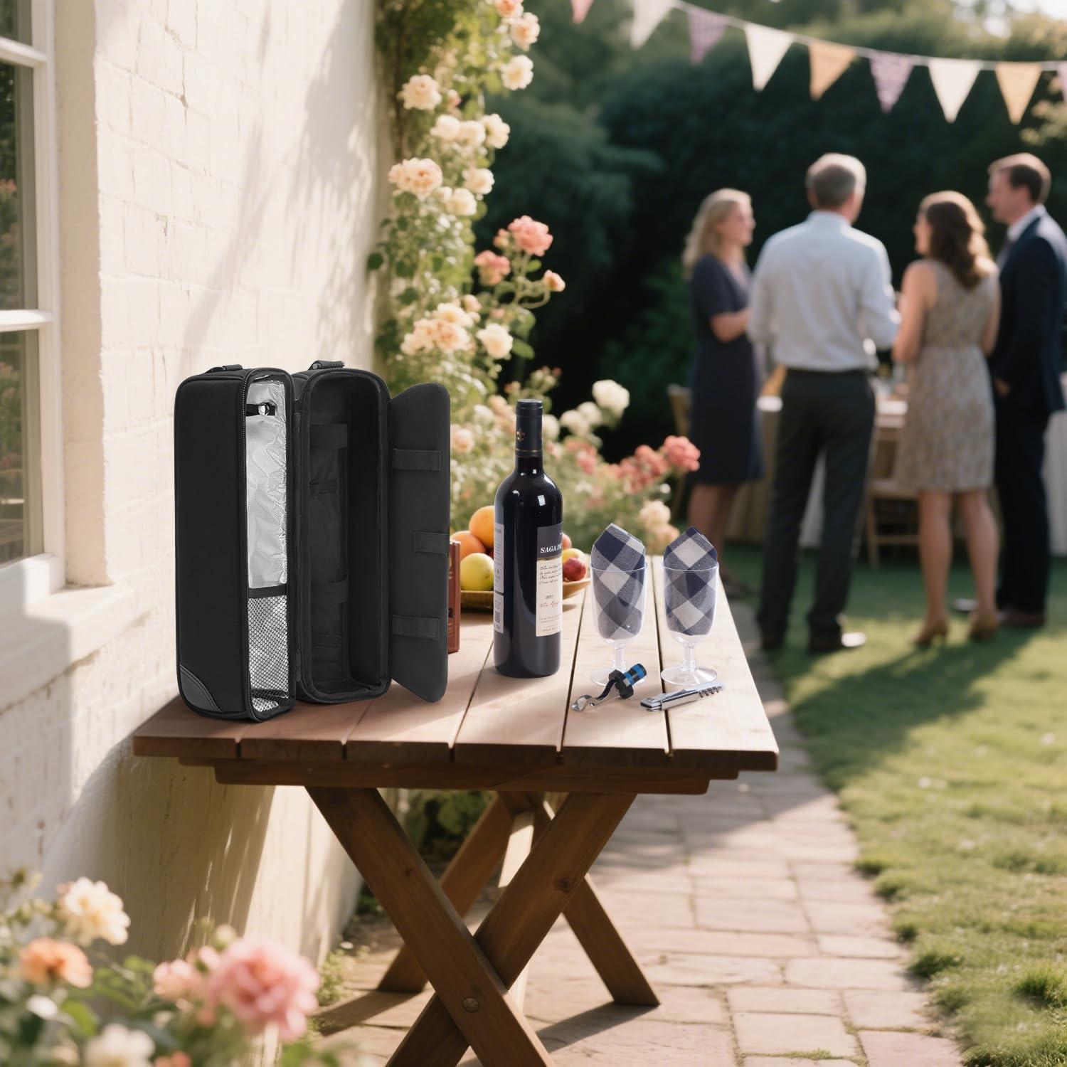 Bolsa de vino ALLCAMP negra con enfriador y utensilios