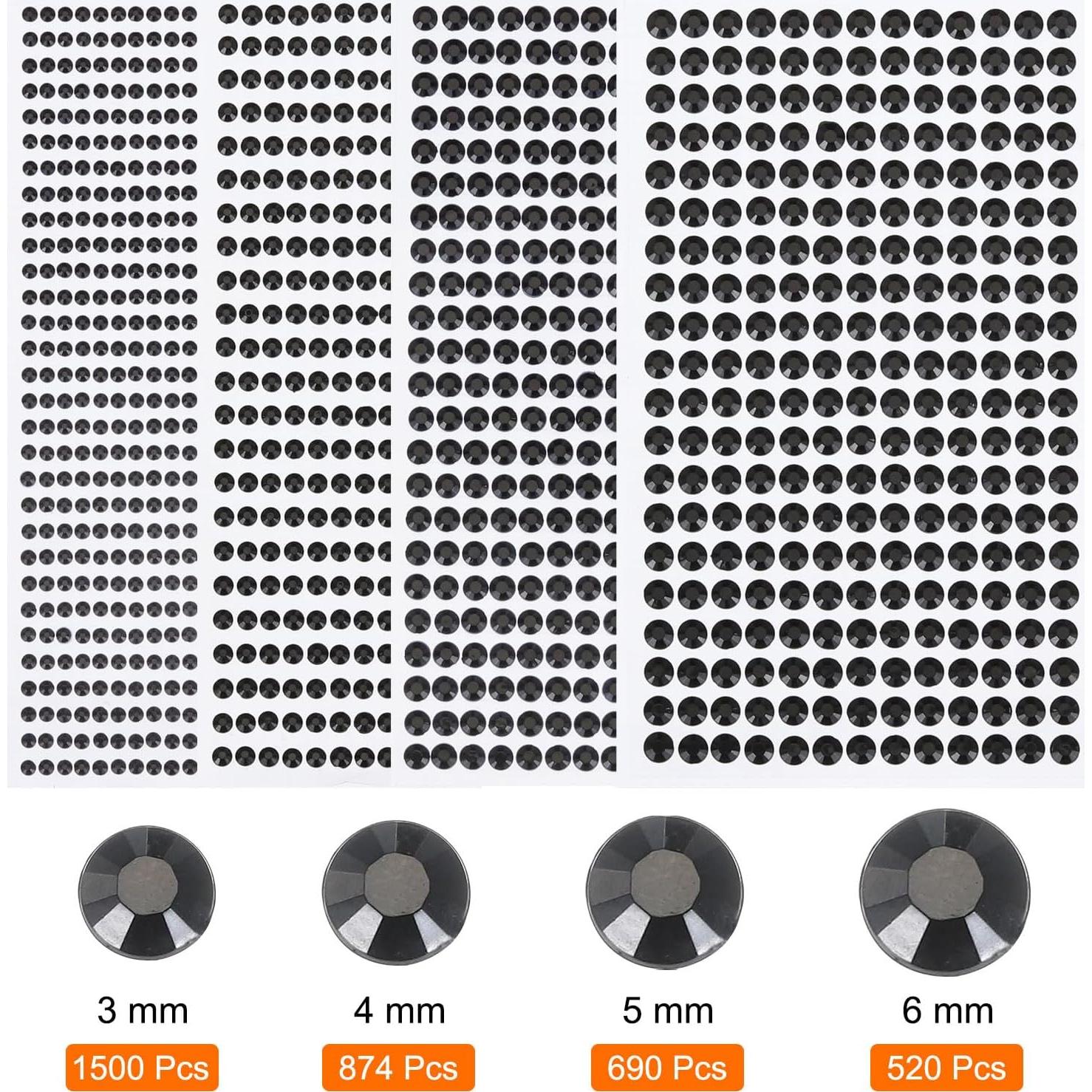 Calcomanías de Rhinestone Negro MECCANIXITY 3584 Pcs 3-6 mm
