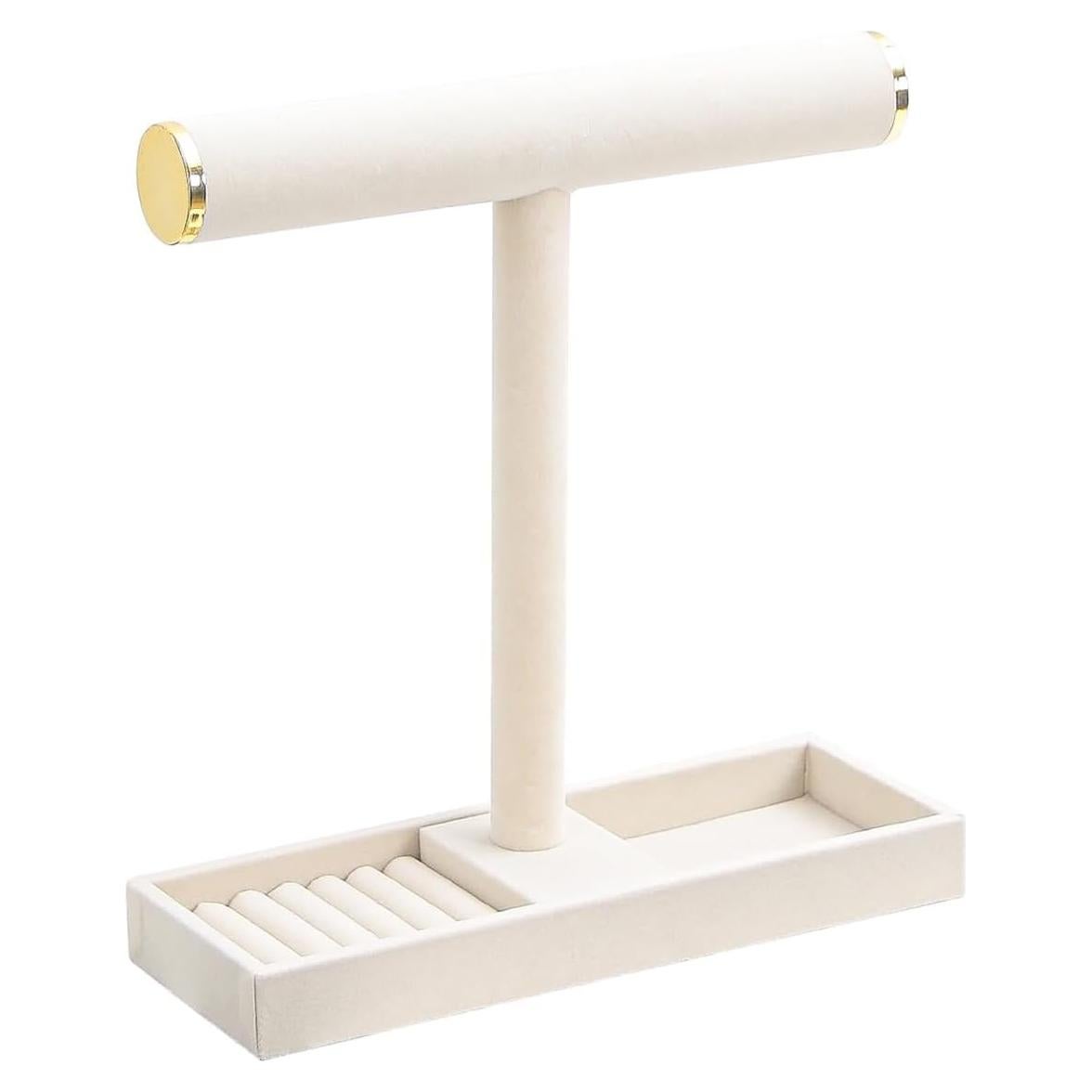 Soporte organizador de joyas KunGe Beige, barra en T desmontable