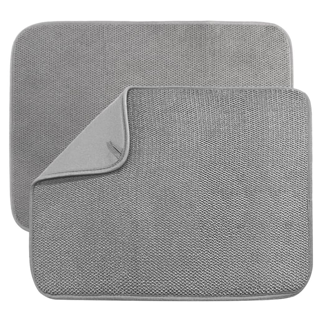 Paquete de 2 Tapetes de Secado de Platos Microfibra 50x38 cm Gris