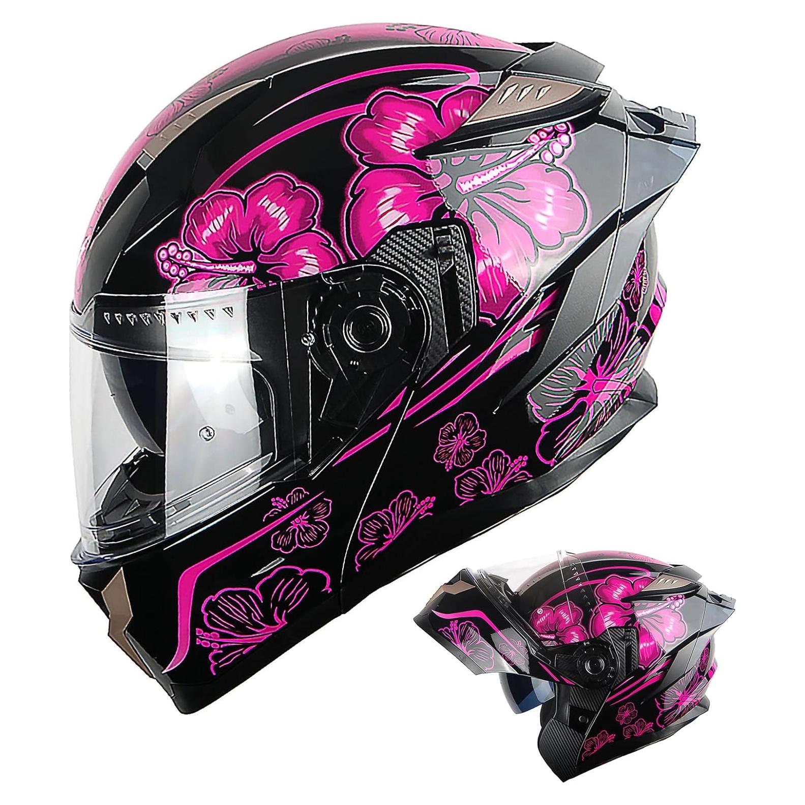 Casco Modular 1Storm HJA119 Grande Flor Púrpura Antivaho