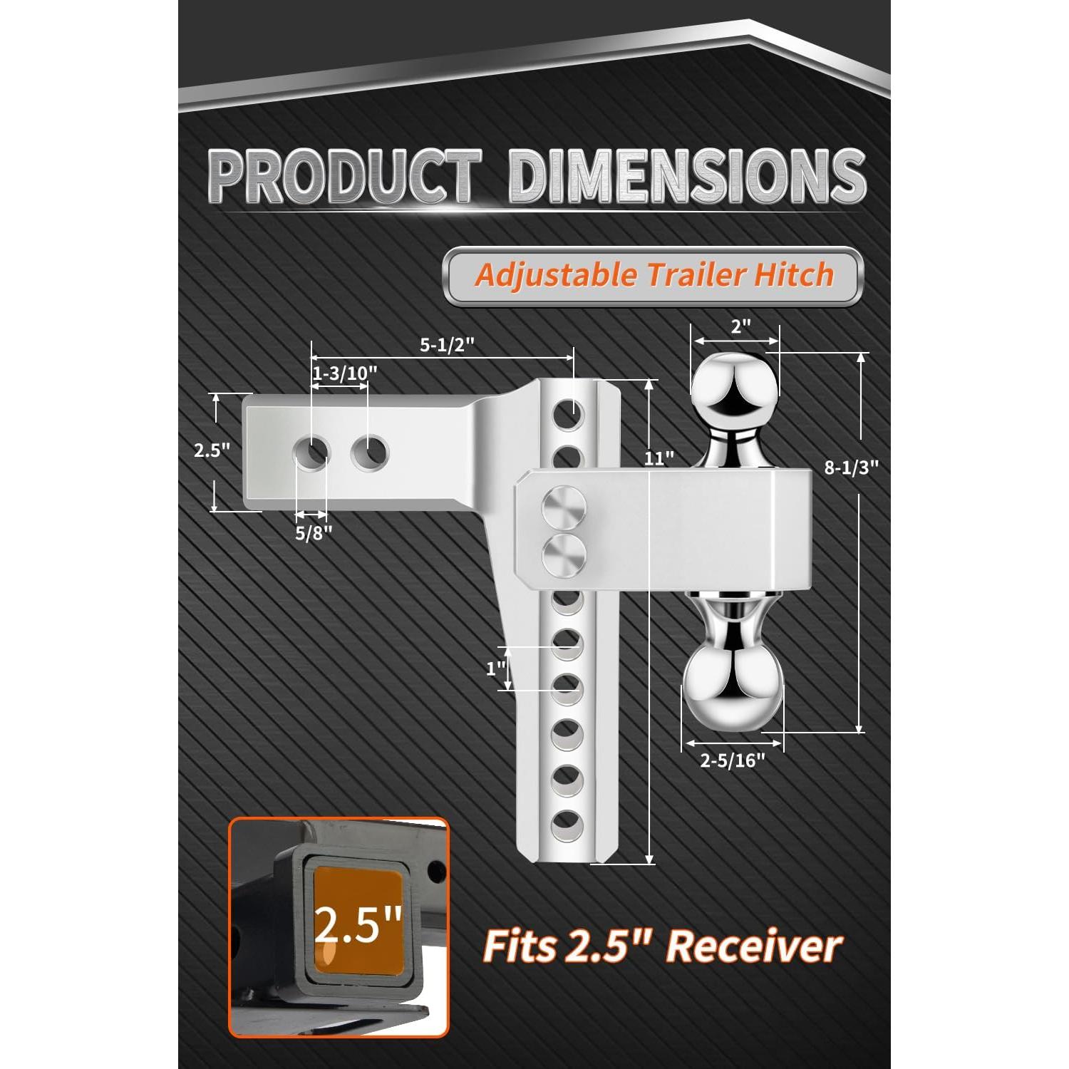 Enganche de Remolque Ajustable METOWARE 8" Aluminio 8,164 kg
