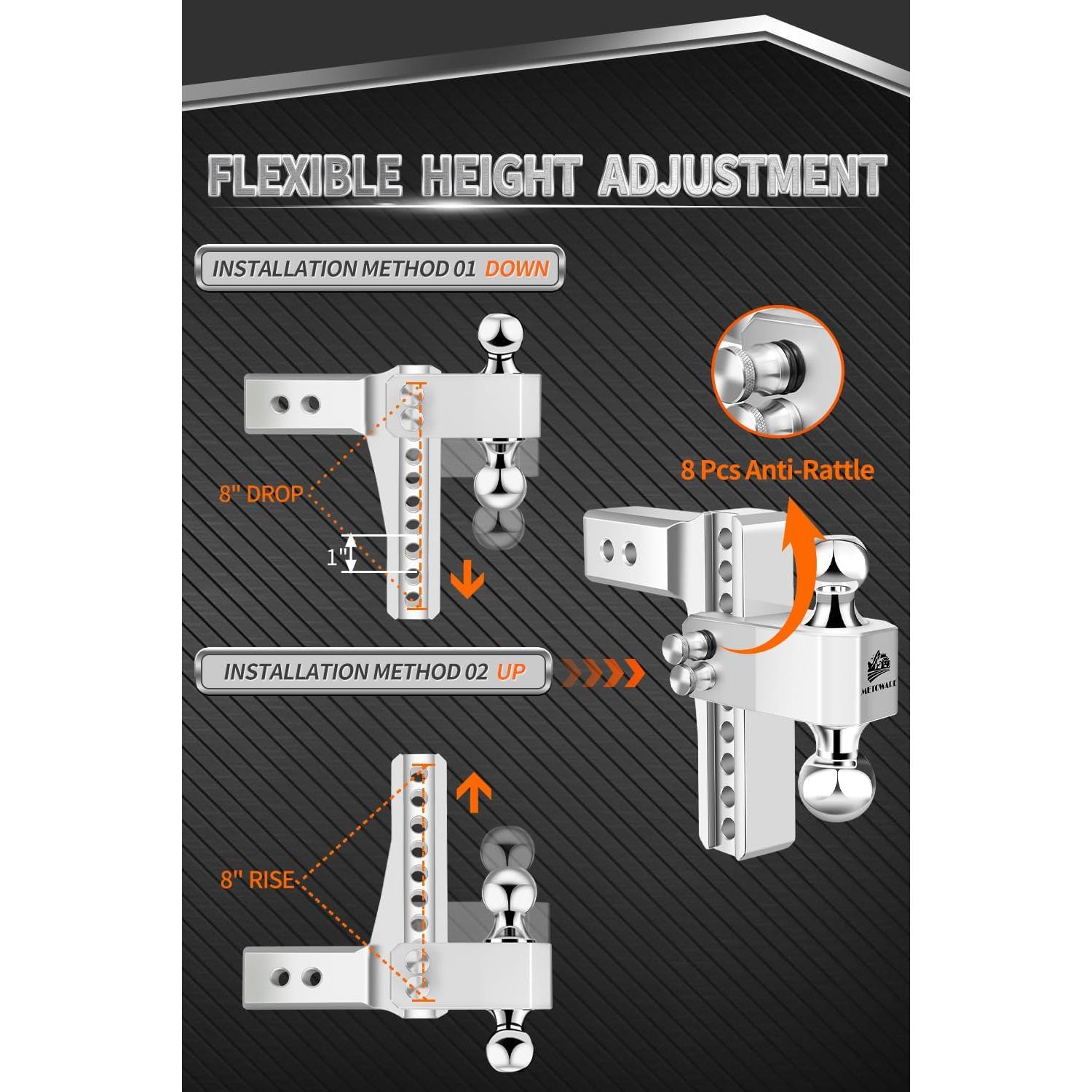 Enganche de Remolque Ajustable METOWARE 8" Aluminio 8,164 kg