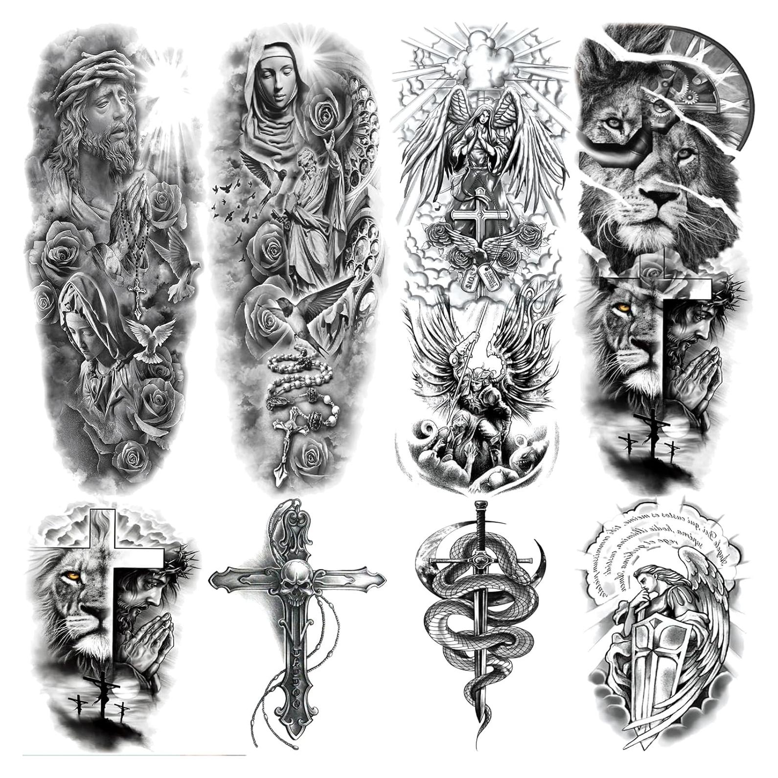 Tatuajes Temporales de Manga Cruz Cristiana Briyhose 4 Hojas