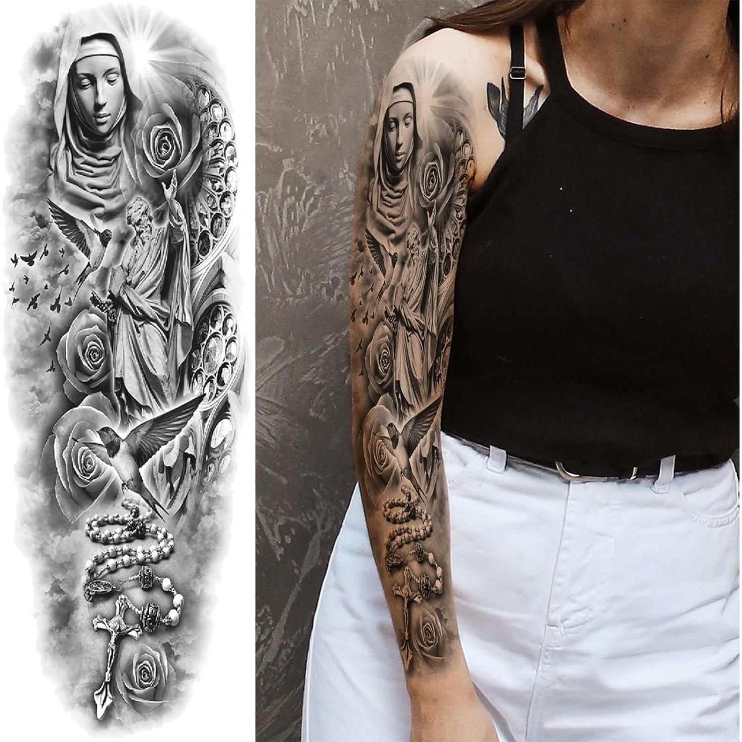 Tatuajes Temporales de Manga Cruz Cristiana Briyhose 4 Hojas