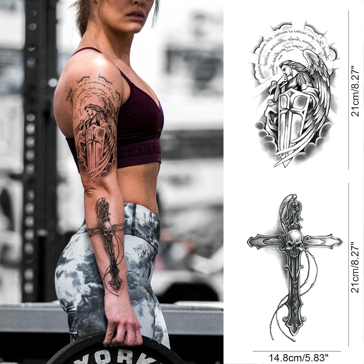 Tatuajes Temporales de Manga Cruz Cristiana Briyhose 4 Hojas