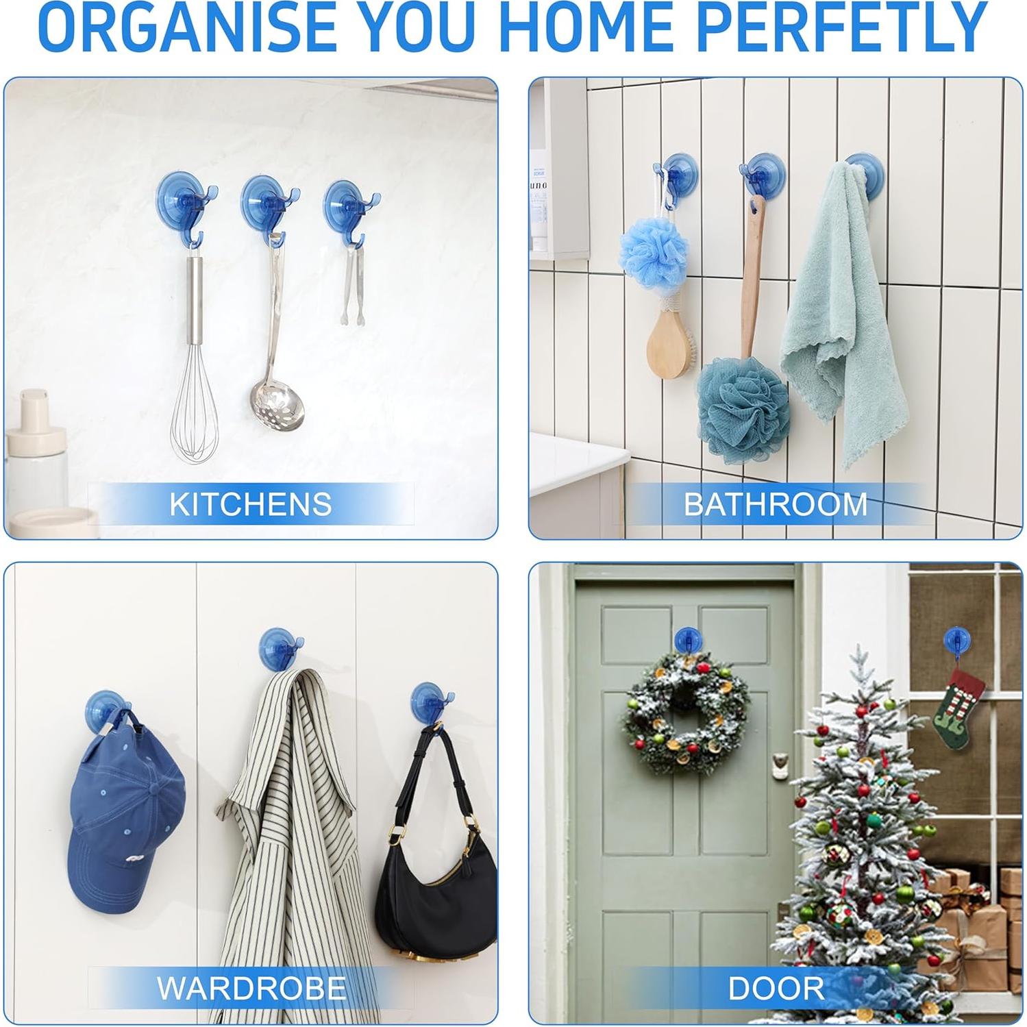 Ganchos de Ventosa ANDGOO Azul, Paquete de 10, 11 lbs