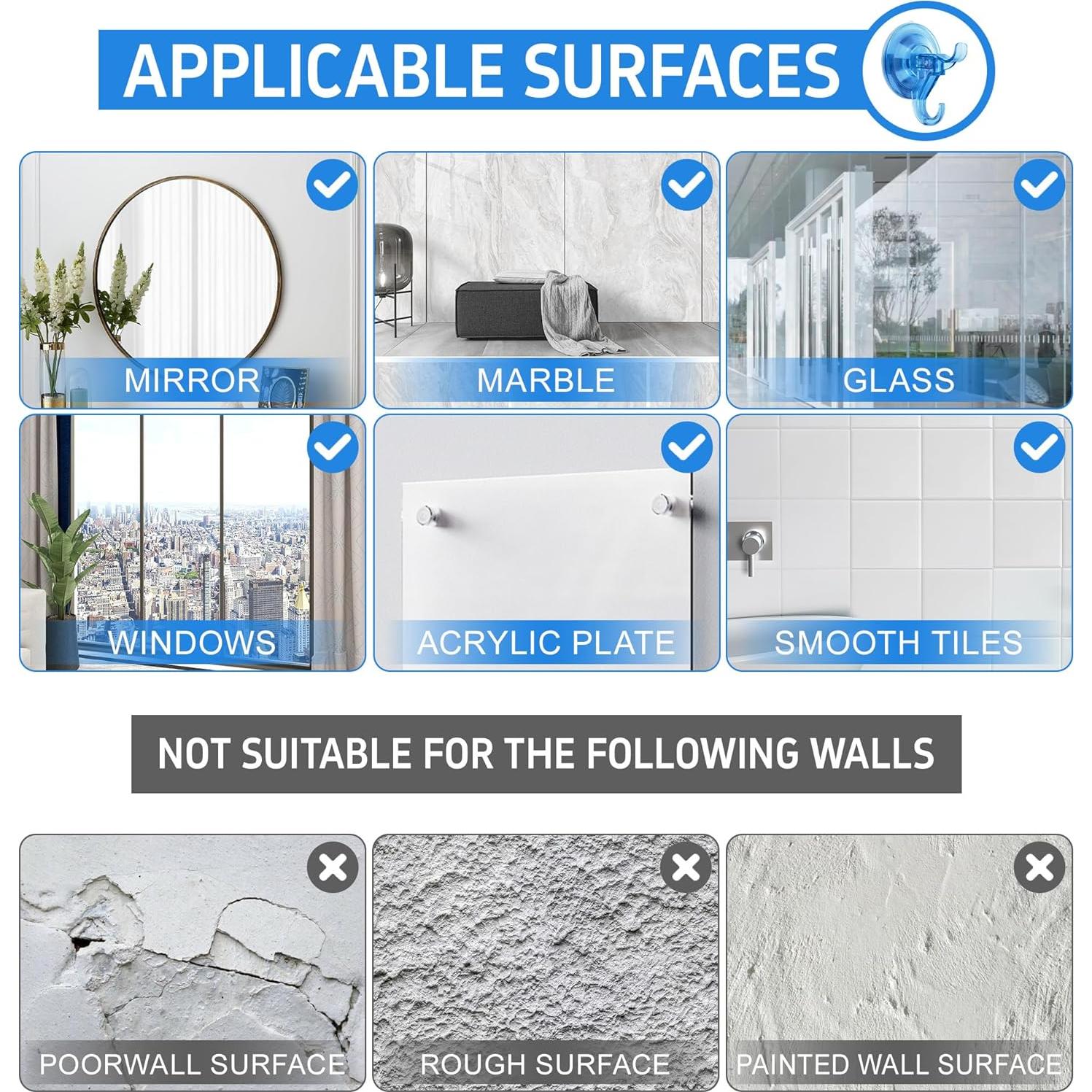 Ganchos de Ventosa ANDGOO Azul, Paquete de 10, 11 lbs