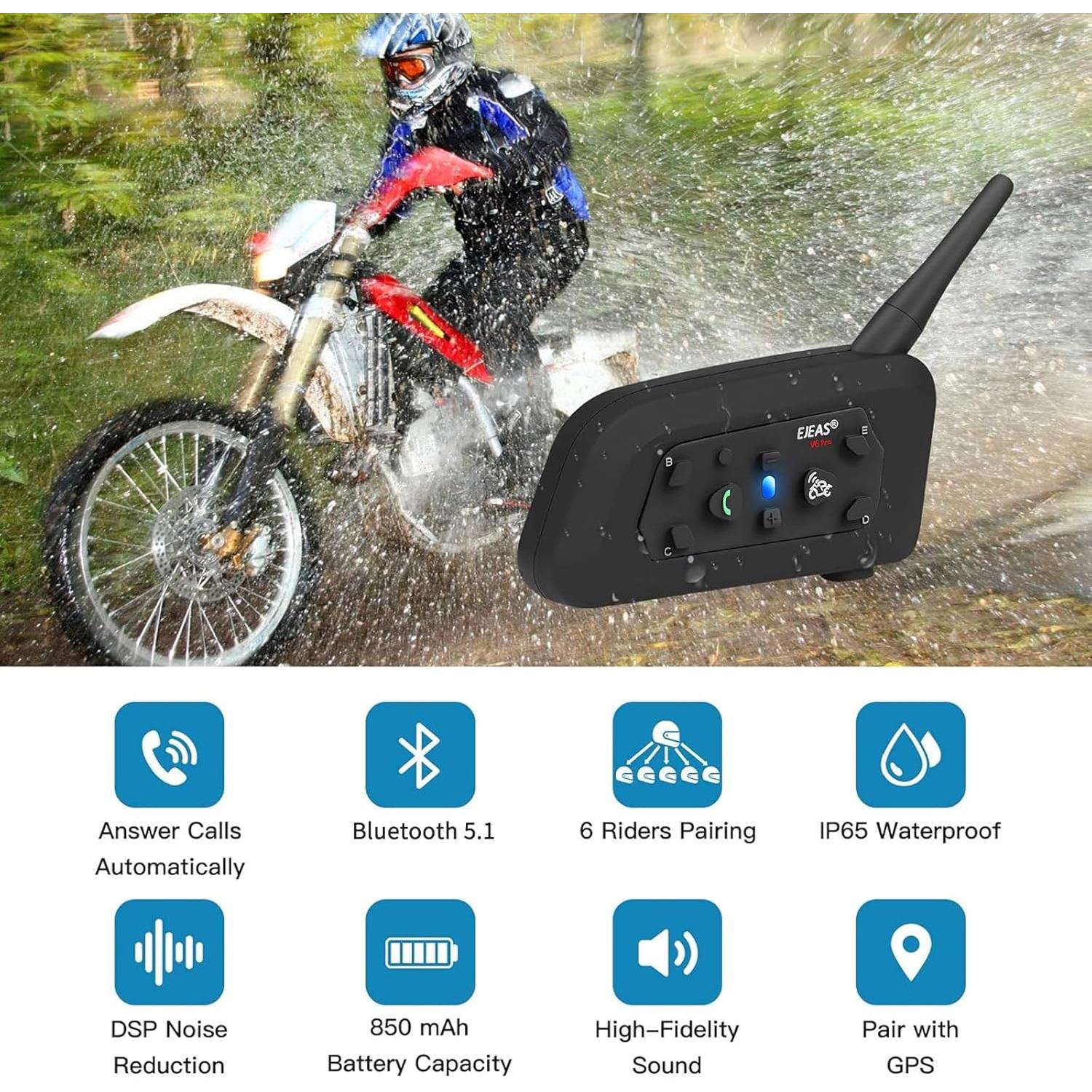 Intercomunicador Bluetooth EJEAS V6 Pro 2 Unidades 1200m