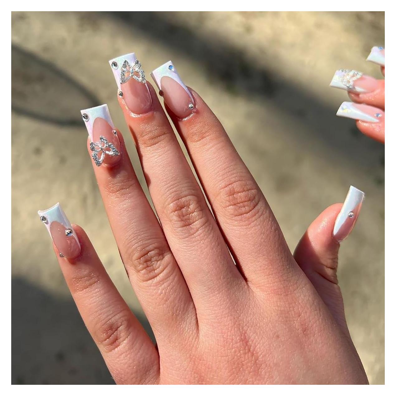 Uñas Postizas Francesas Blancas Medianas CTTHNBD 24pcs