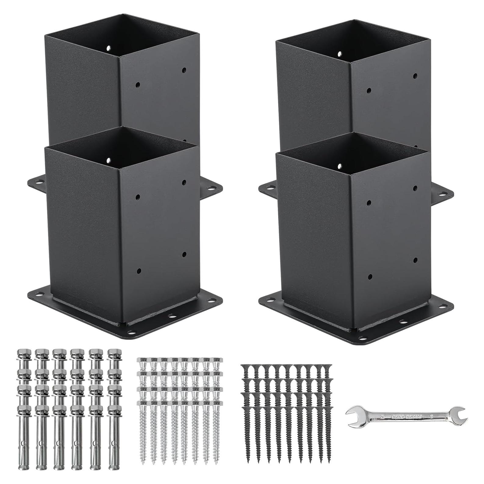 Base de Poste 4x4 AXWHYS - Acero Sólido, Recubrimiento Negro, 4 Pcs