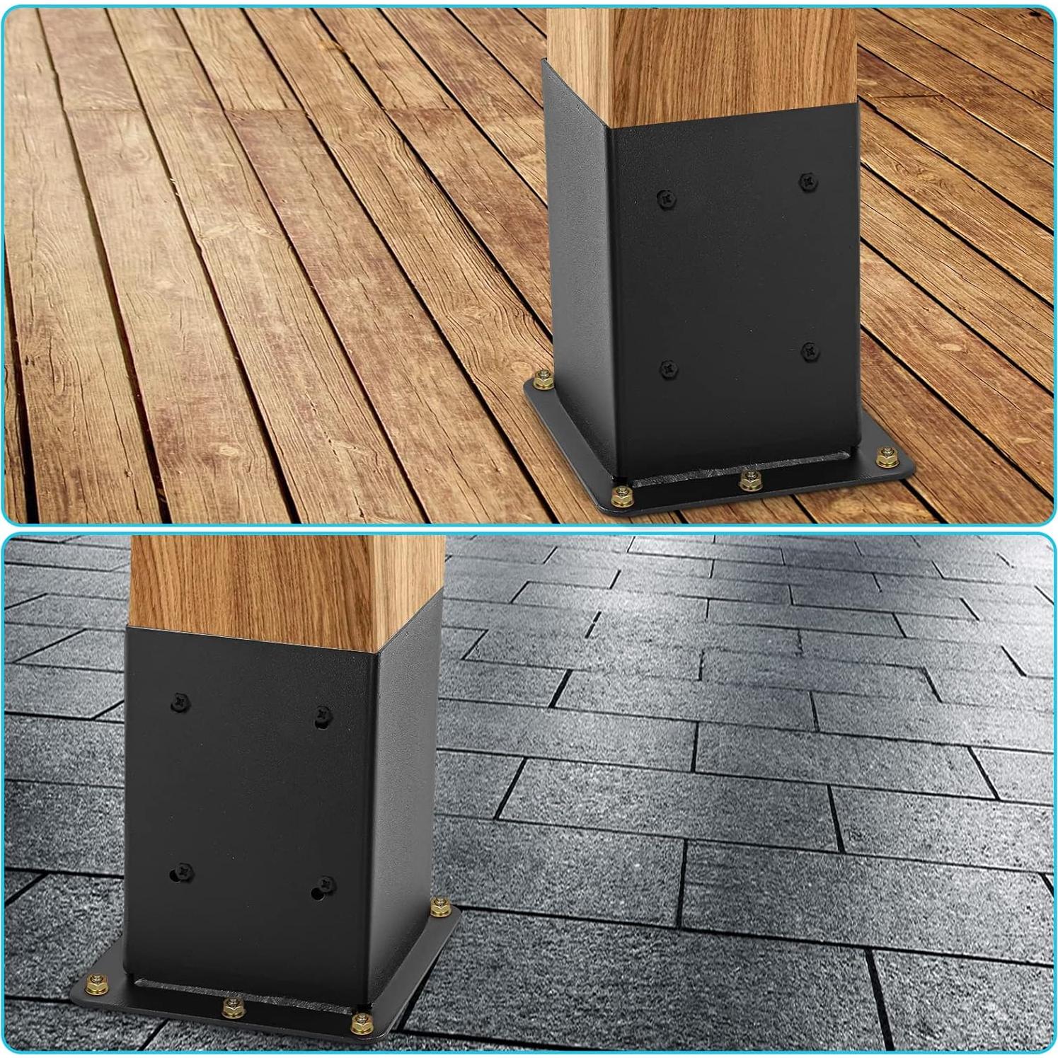 Base de Poste 4x4 AXWHYS - Acero Sólido, Recubrimiento Negro, 4 Pcs