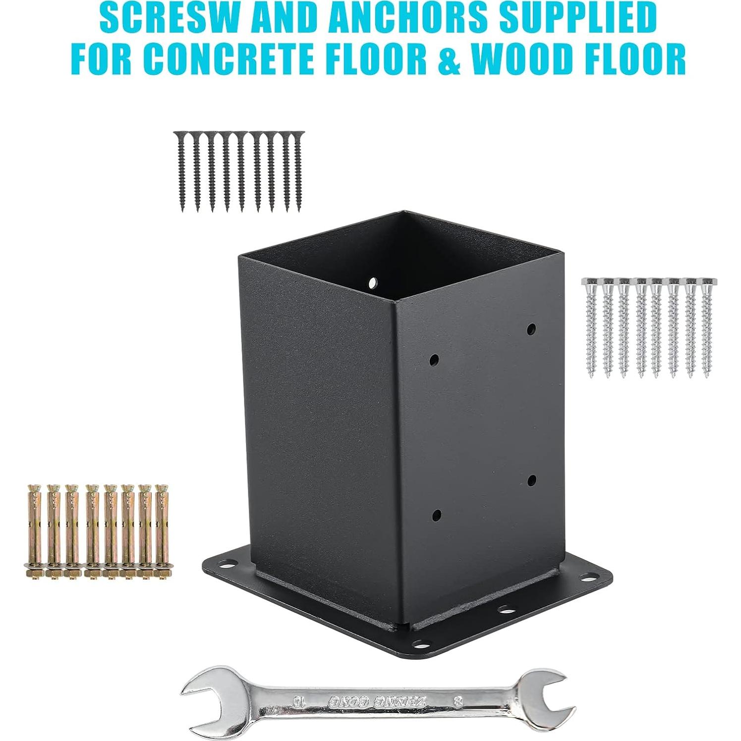 Base de Poste 4x4 AXWHYS - Acero Sólido, Recubrimiento Negro, 4 Pcs