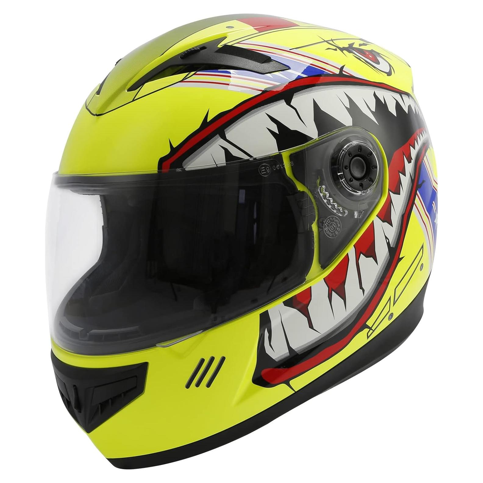Casco Integral SLMOTO para Niños Amarillo Boca de Tiburón