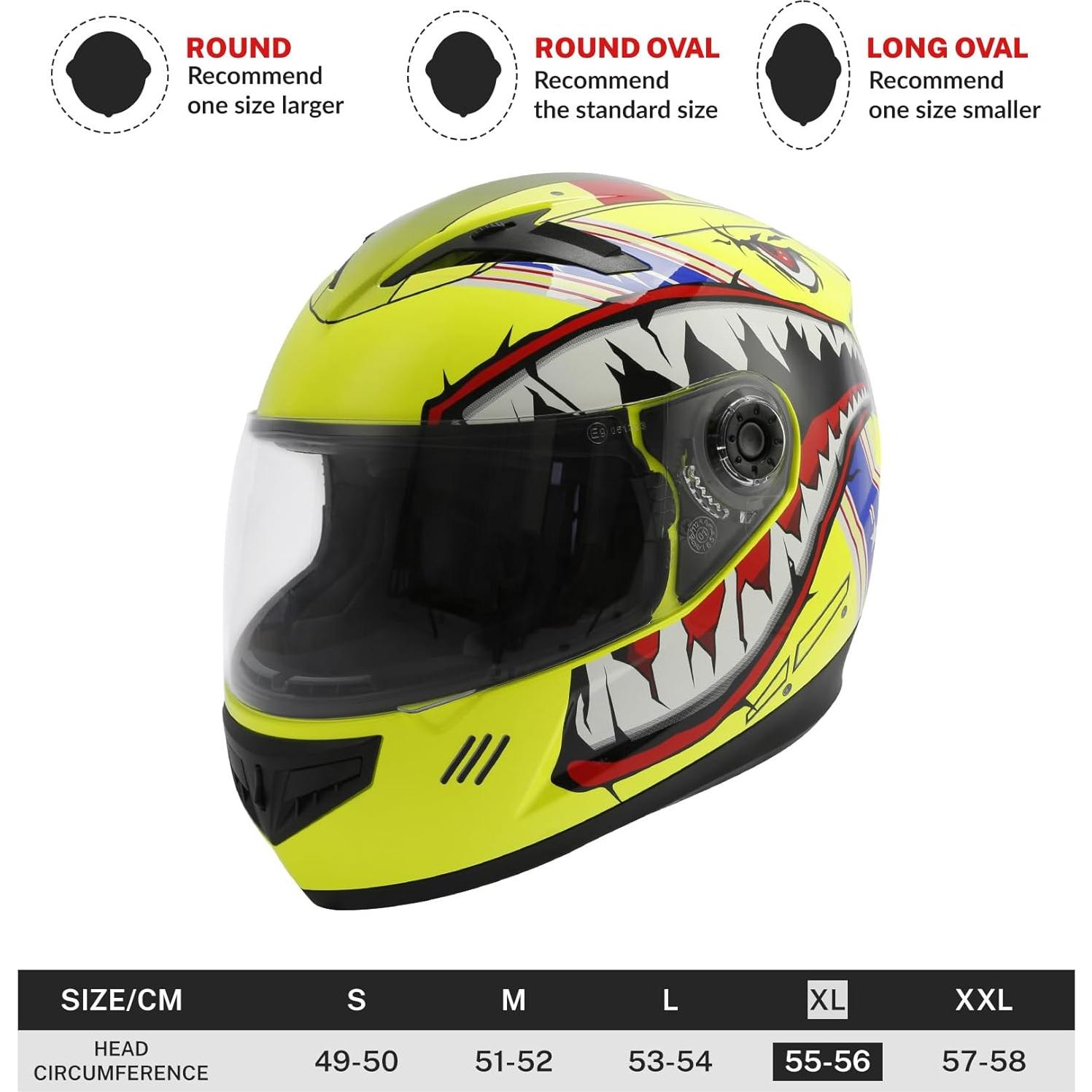 Casco Integral SLMOTO para Niños Amarillo Boca de Tiburón
