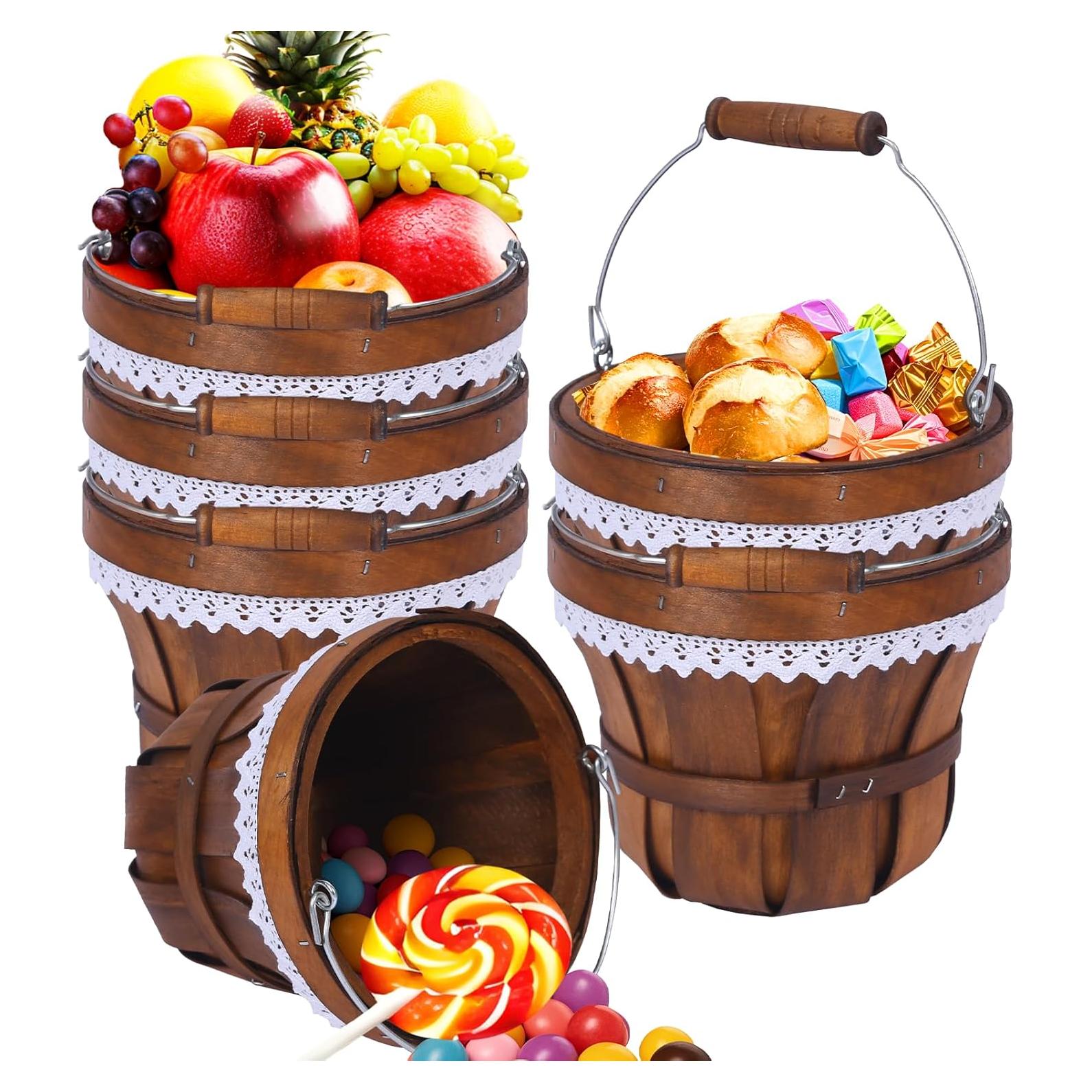 Cesta de Picnic Redonda YPshuye de Madera 18x15 cm - 6 Pcs