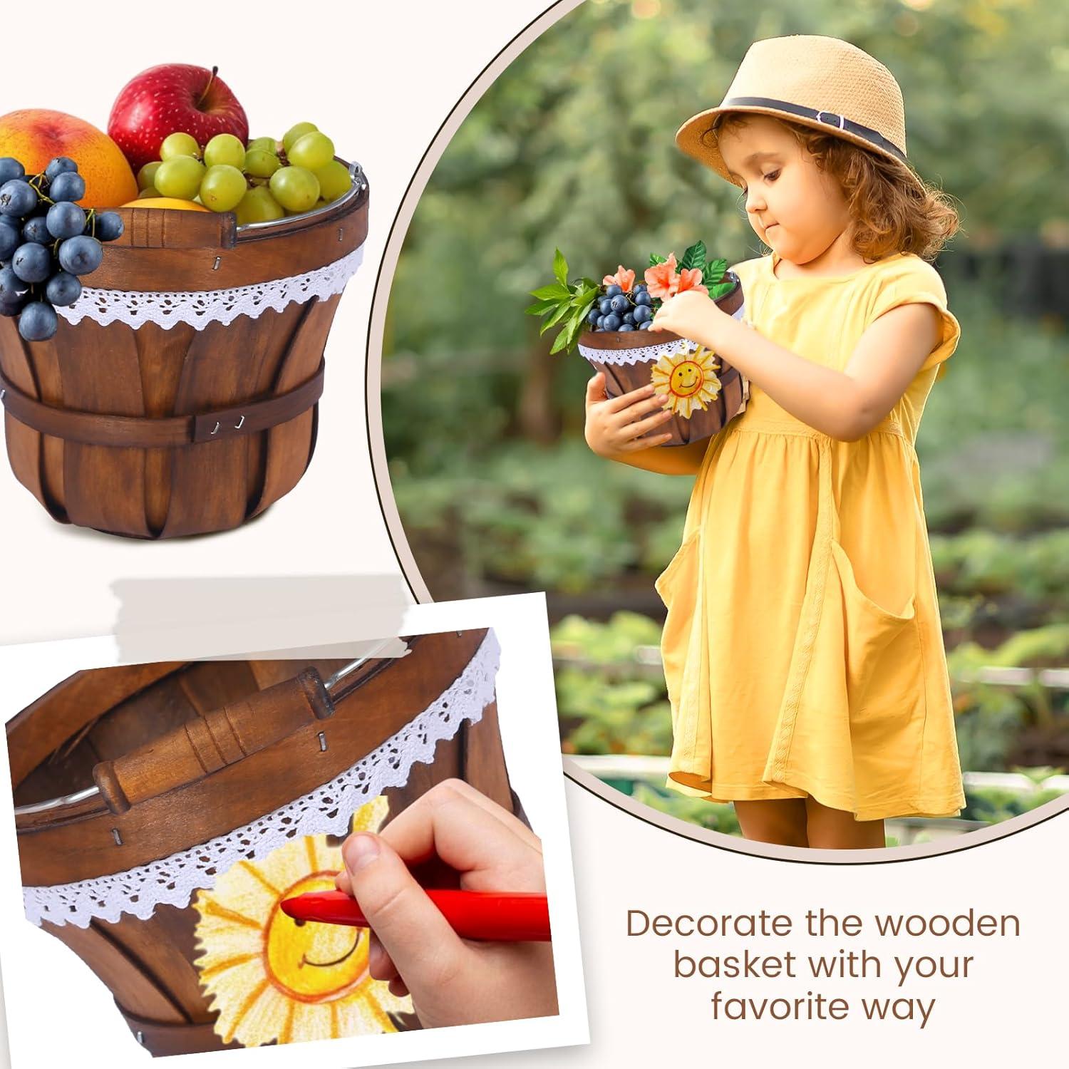 Cesta de Picnic Redonda YPshuye de Madera 18x15 cm - 6 Pcs