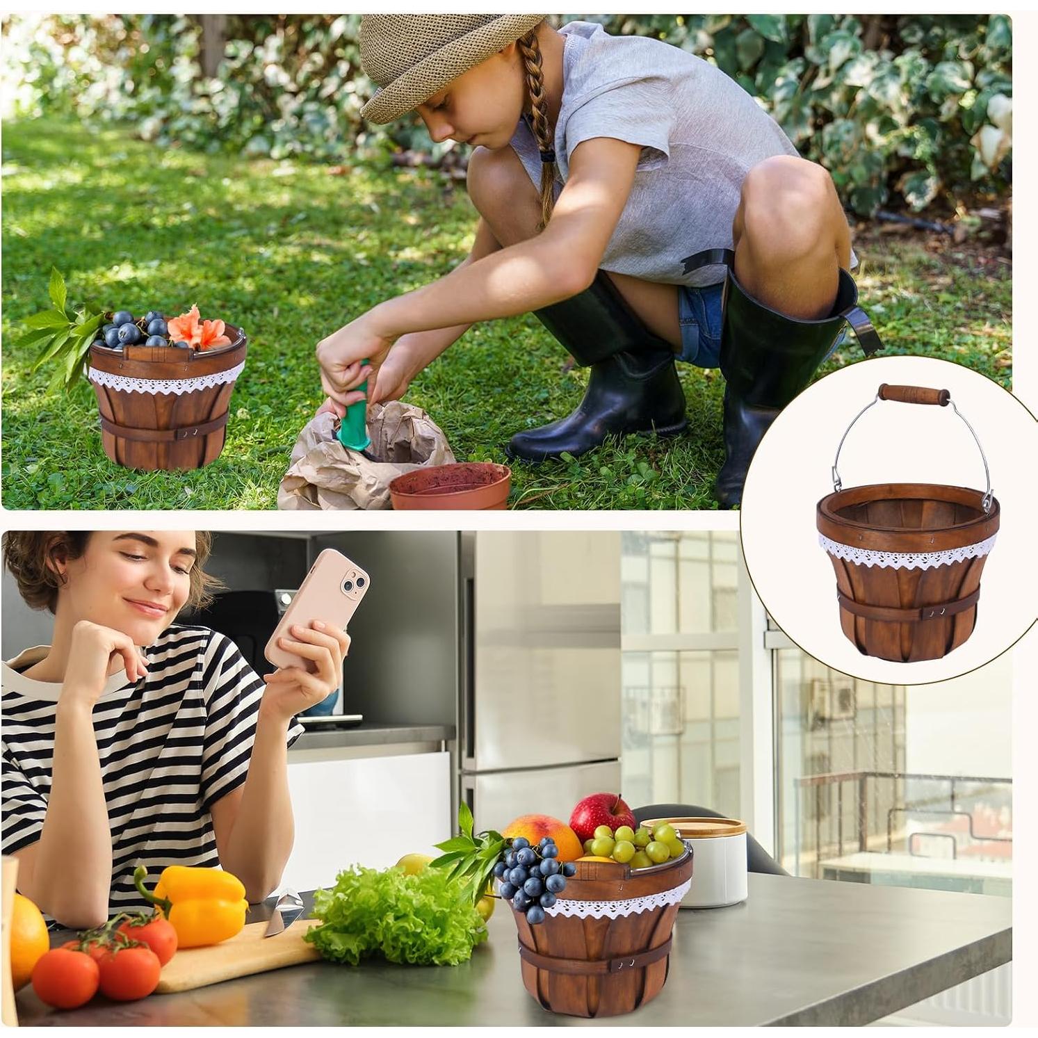 Cesta de Picnic Redonda YPshuye de Madera 18x15 cm - 6 Pcs