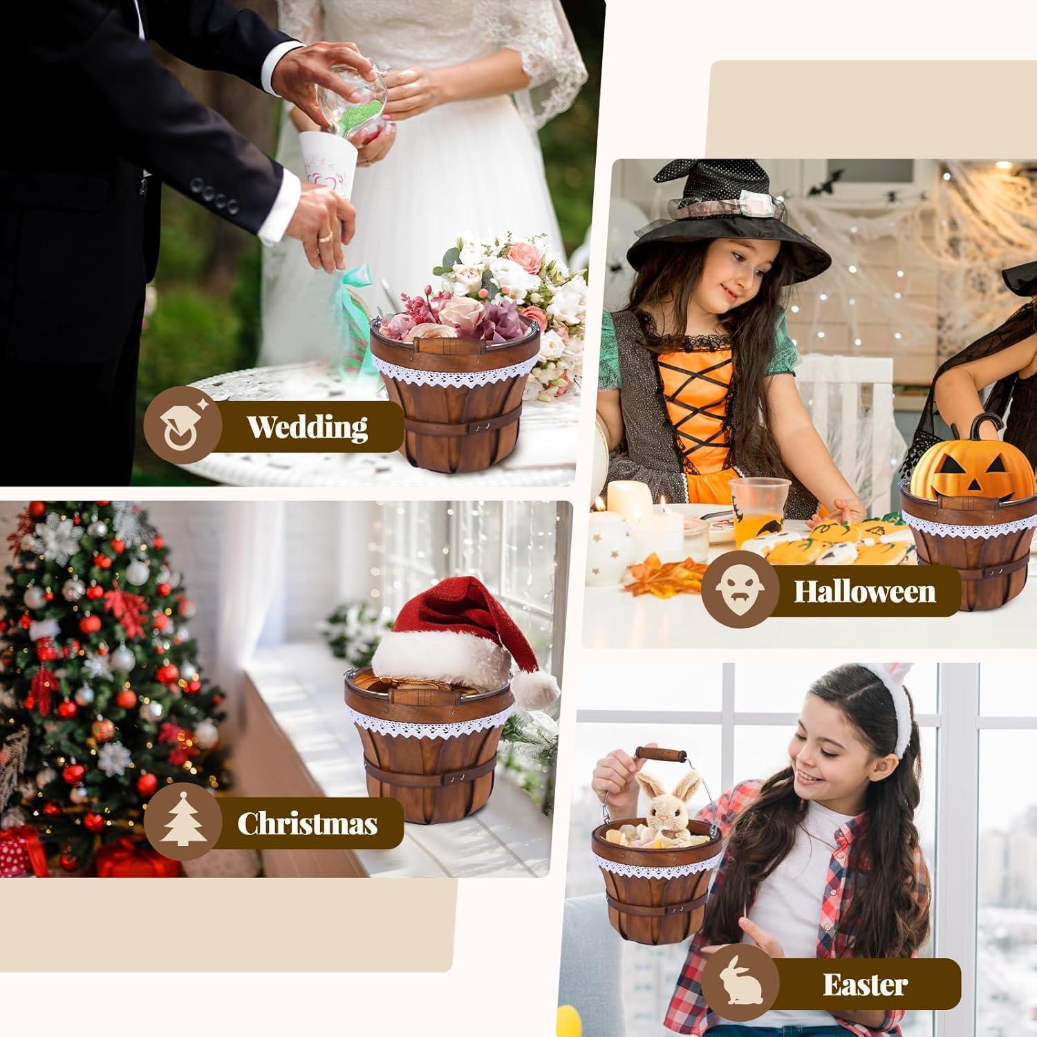 Cesta de Picnic Redonda YPshuye de Madera 18x15 cm - 6 Pcs