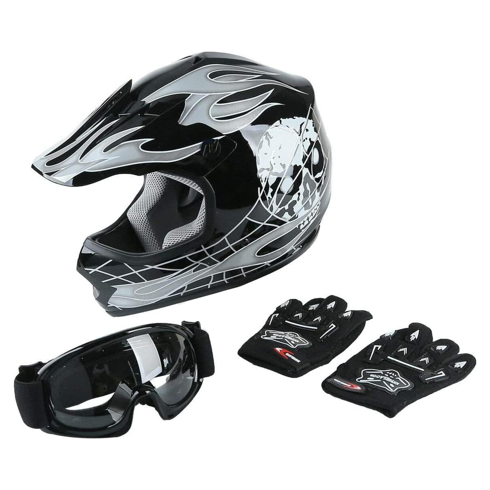 Casco de Motocross SLMOTO Mediano Negro Calavera para Jóvenes