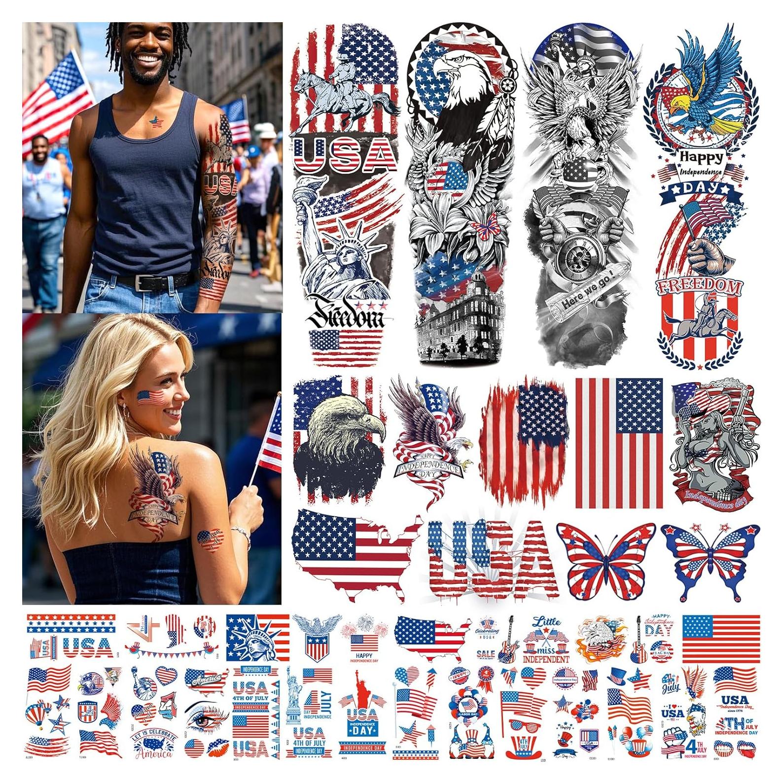 Tatuajes Temporales Aresvns Bandera Americana 20 Hojas