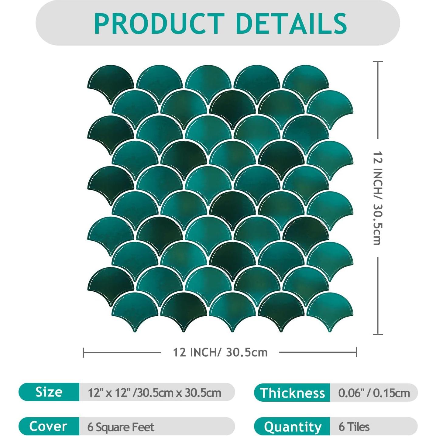 Azulejo Autoadhesivo VEELIKE Escamas de Pescado Verde 30.48cm