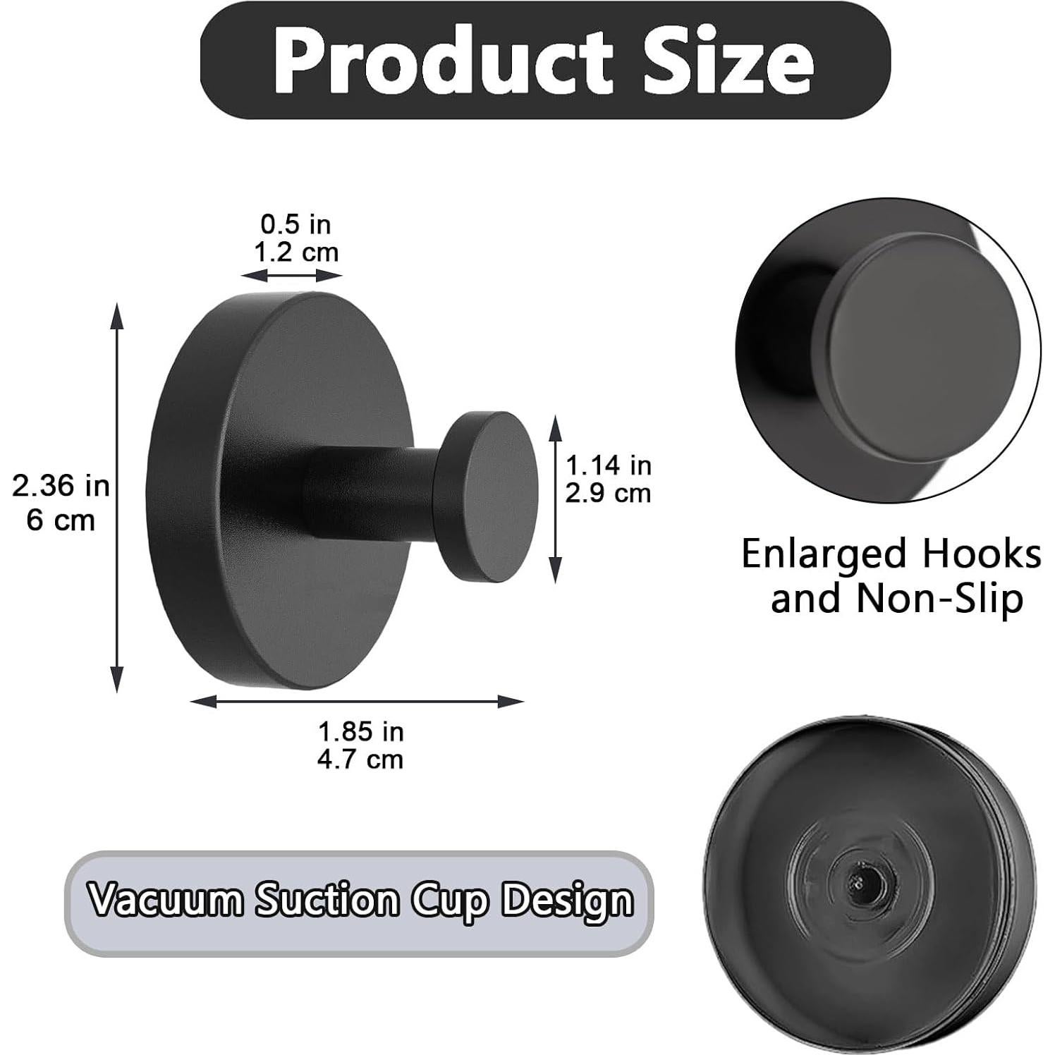 4 Ganchos de Ventosa Z-oneMart Acero Inoxidable 304 6cm