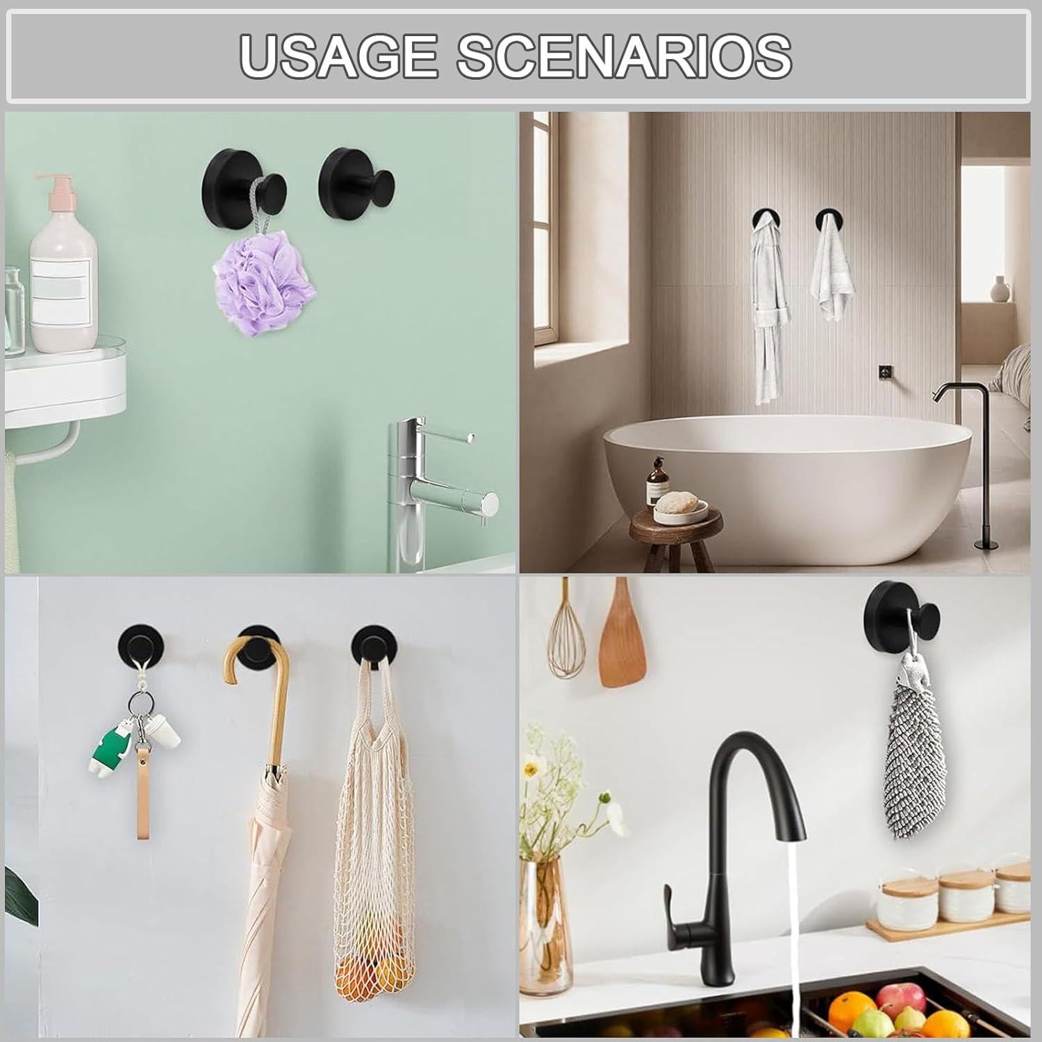 4 Ganchos de Ventosa Z-oneMart Acero Inoxidable 304 6cm