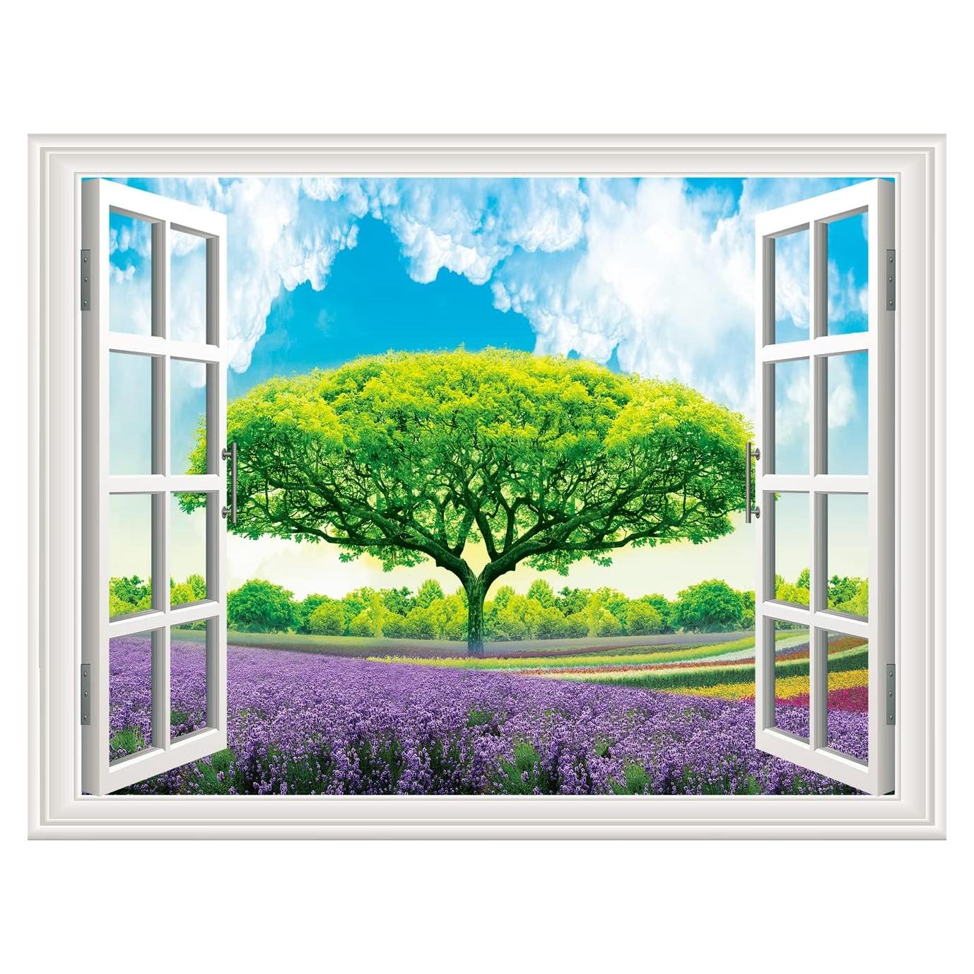 Calcomanía de Pared THNWSY Ventana Isla Tropical 43.9x70.1cm
