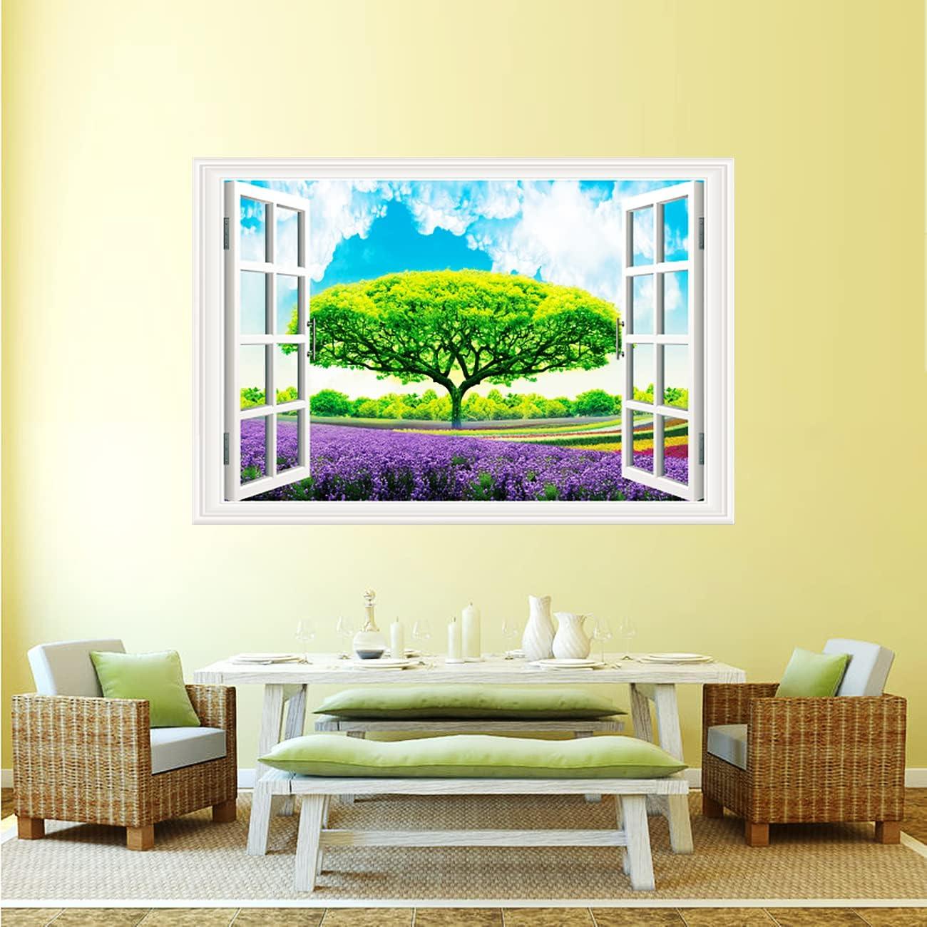 Calcomanía de Pared THNWSY Ventana Isla Tropical 43.9x70.1cm