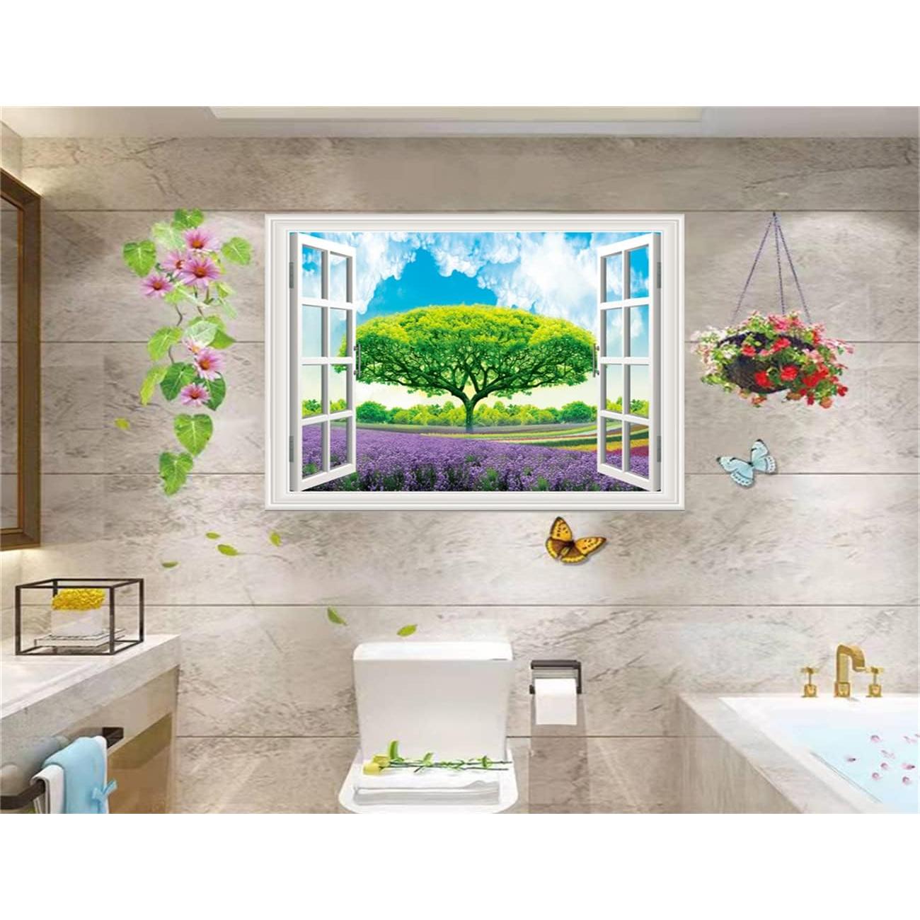 Calcomanía de Pared THNWSY Ventana Isla Tropical 43.9x70.1cm