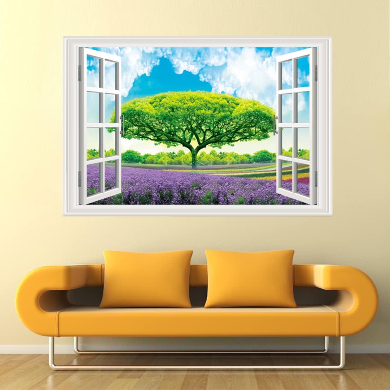 Calcomanía de Pared THNWSY Ventana Isla Tropical 43.9x70.1cm