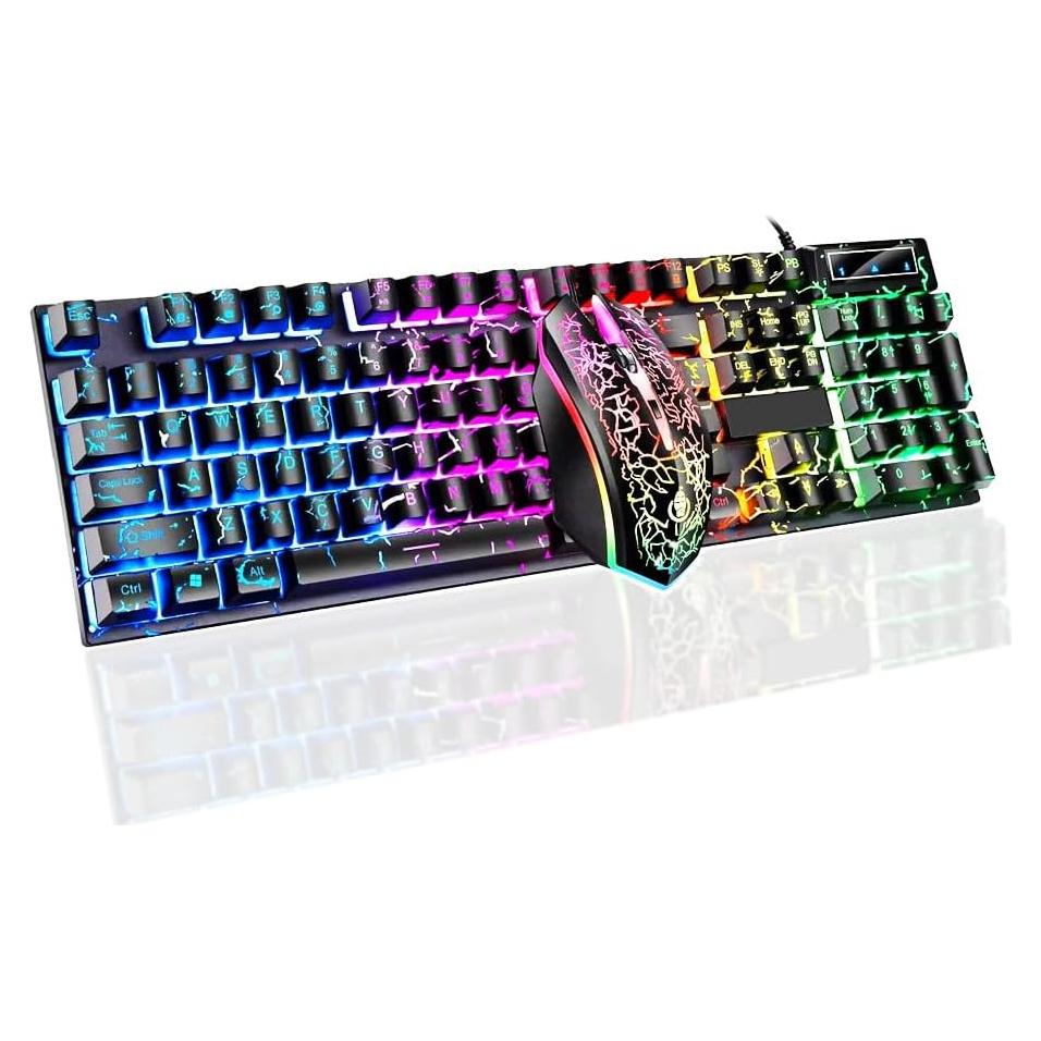 Combo Teclado y Ratón Gaming Crack Rainbow con Cable 104 Teclas