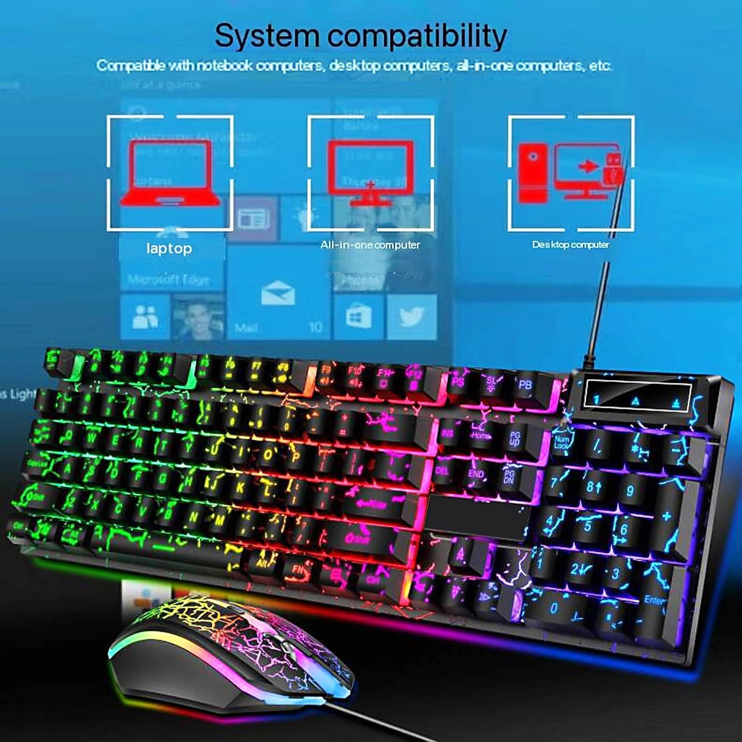 Combo Teclado y Ratón Gaming Crack Rainbow con Cable 104 Teclas