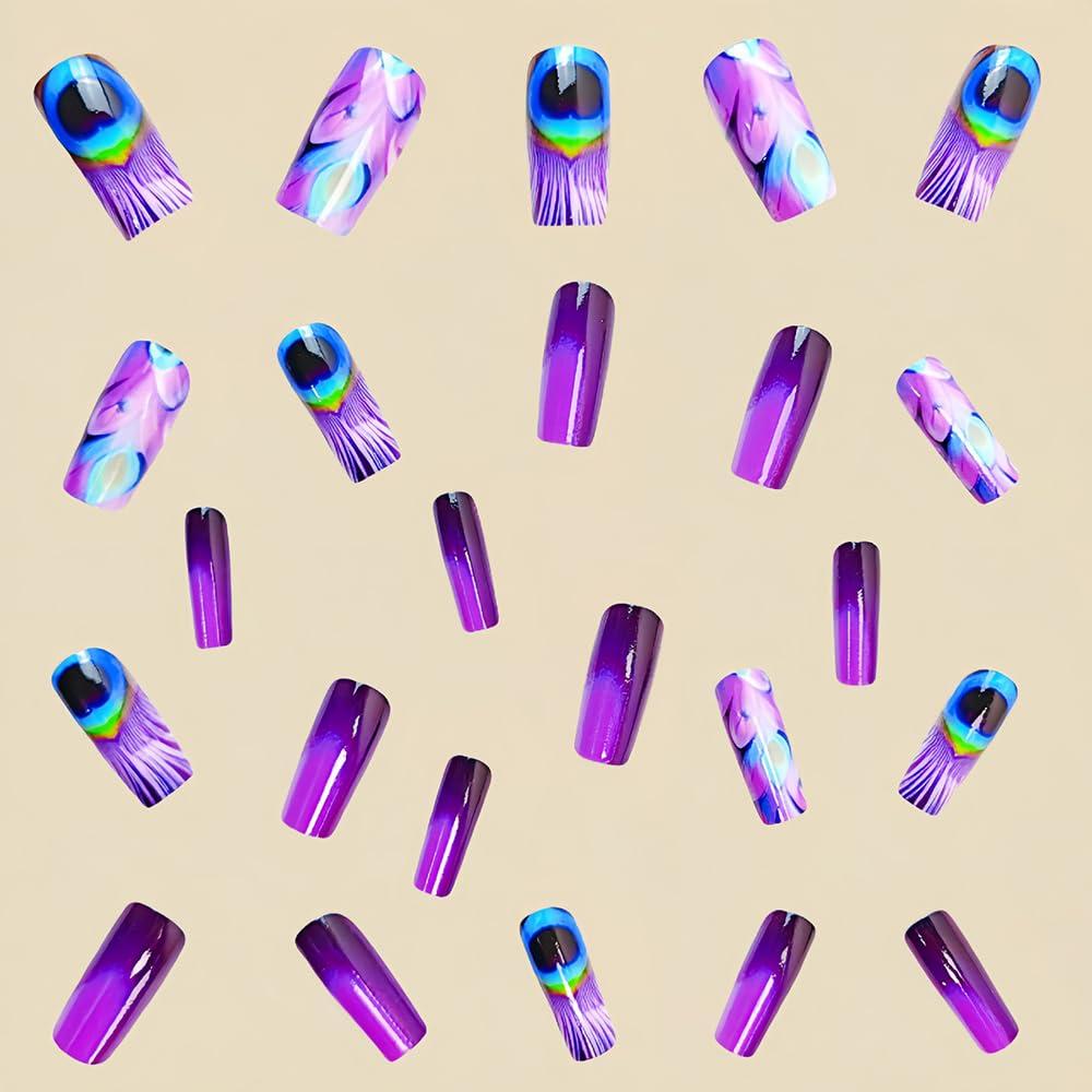 24 Uñas Postizas Moradas Medianas Cuadradas YEFIUO