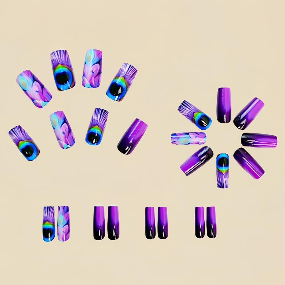 24 Uñas Postizas Moradas Medianas Cuadradas YEFIUO