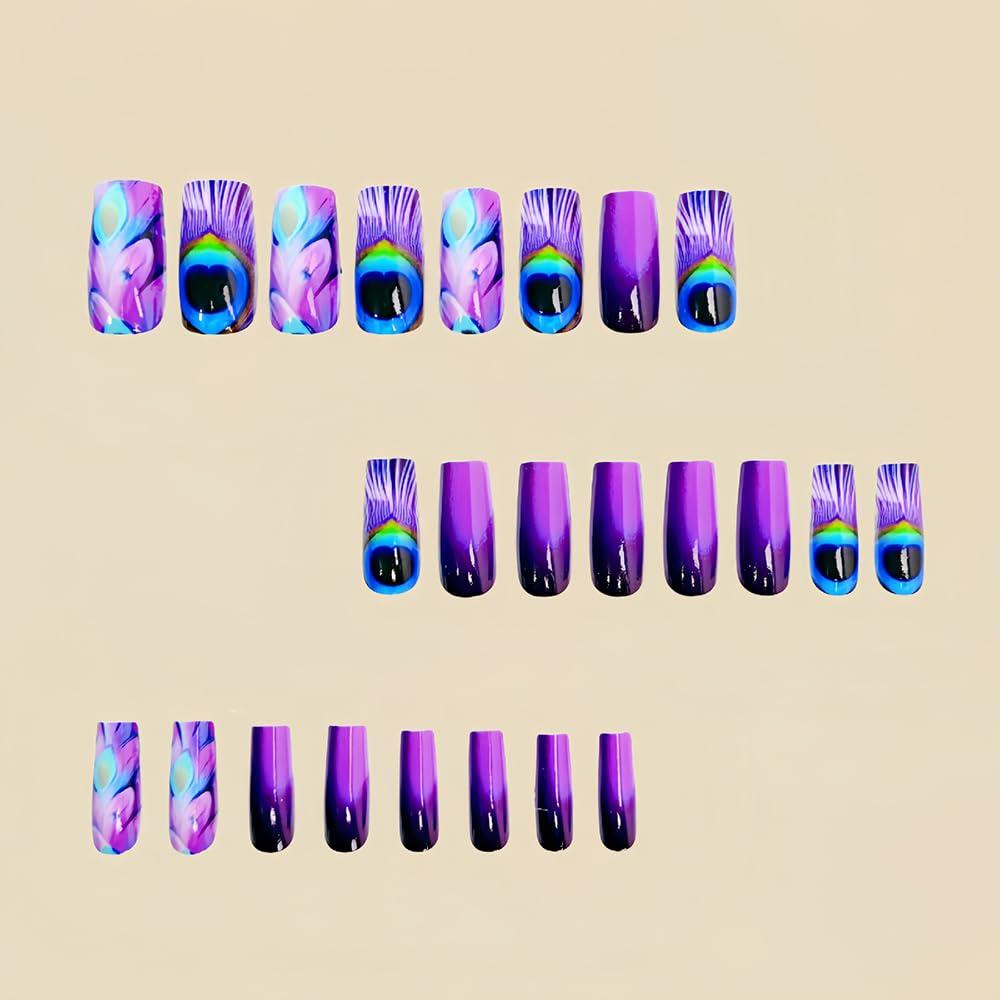 24 Uñas Postizas Moradas Medianas Cuadradas YEFIUO