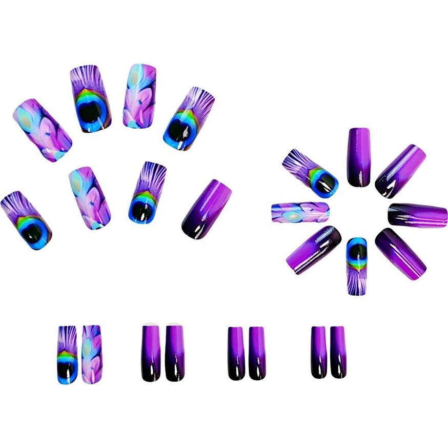 24 Uñas Postizas Moradas Medianas Cuadradas YEFIUO