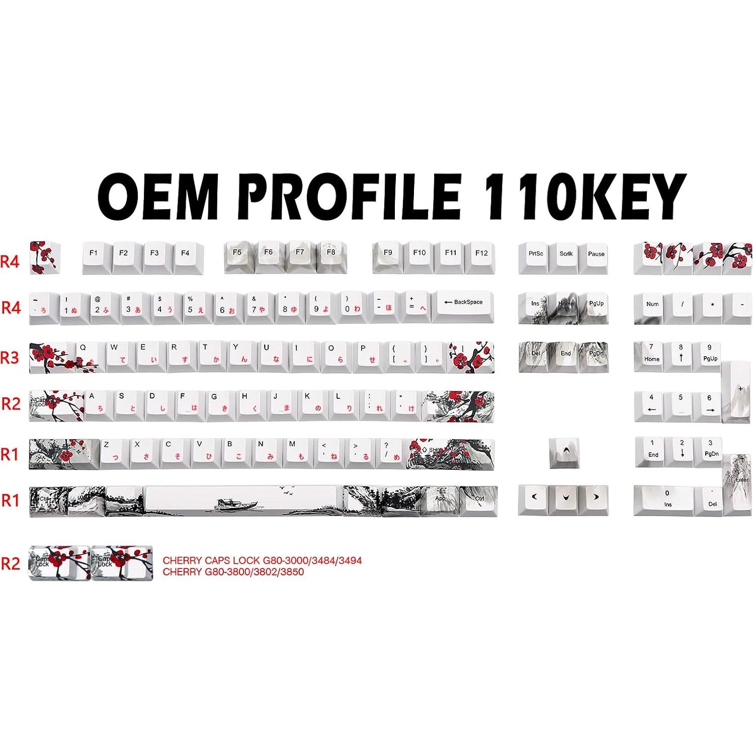 Tapas de Teclado Mecánico PBT 110 Teclas JSJT Flor de Ciruelo