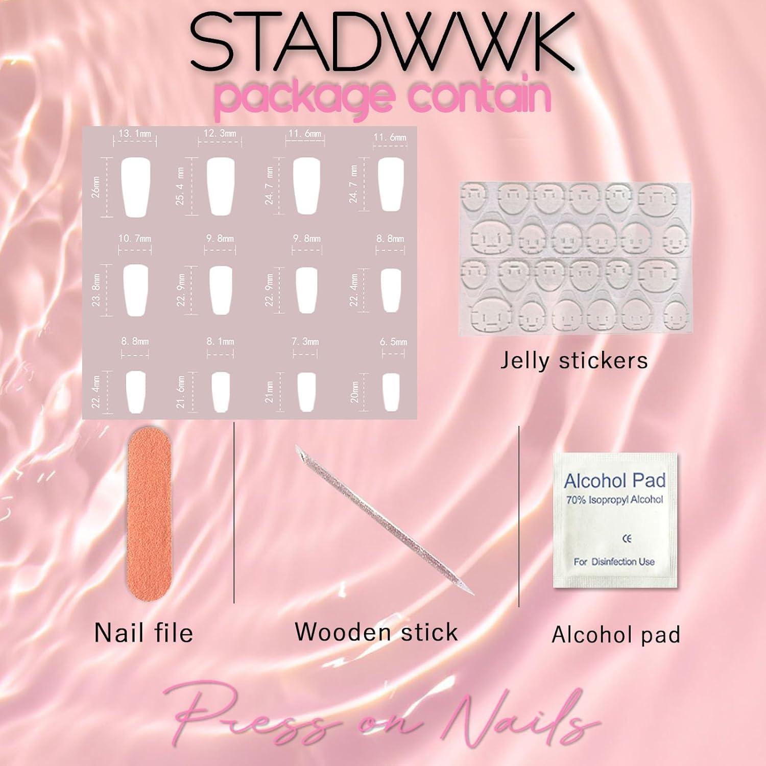 Uñas Postizas Coffin Medianas STADWWK 24Pcs Diseño Frutas 3D