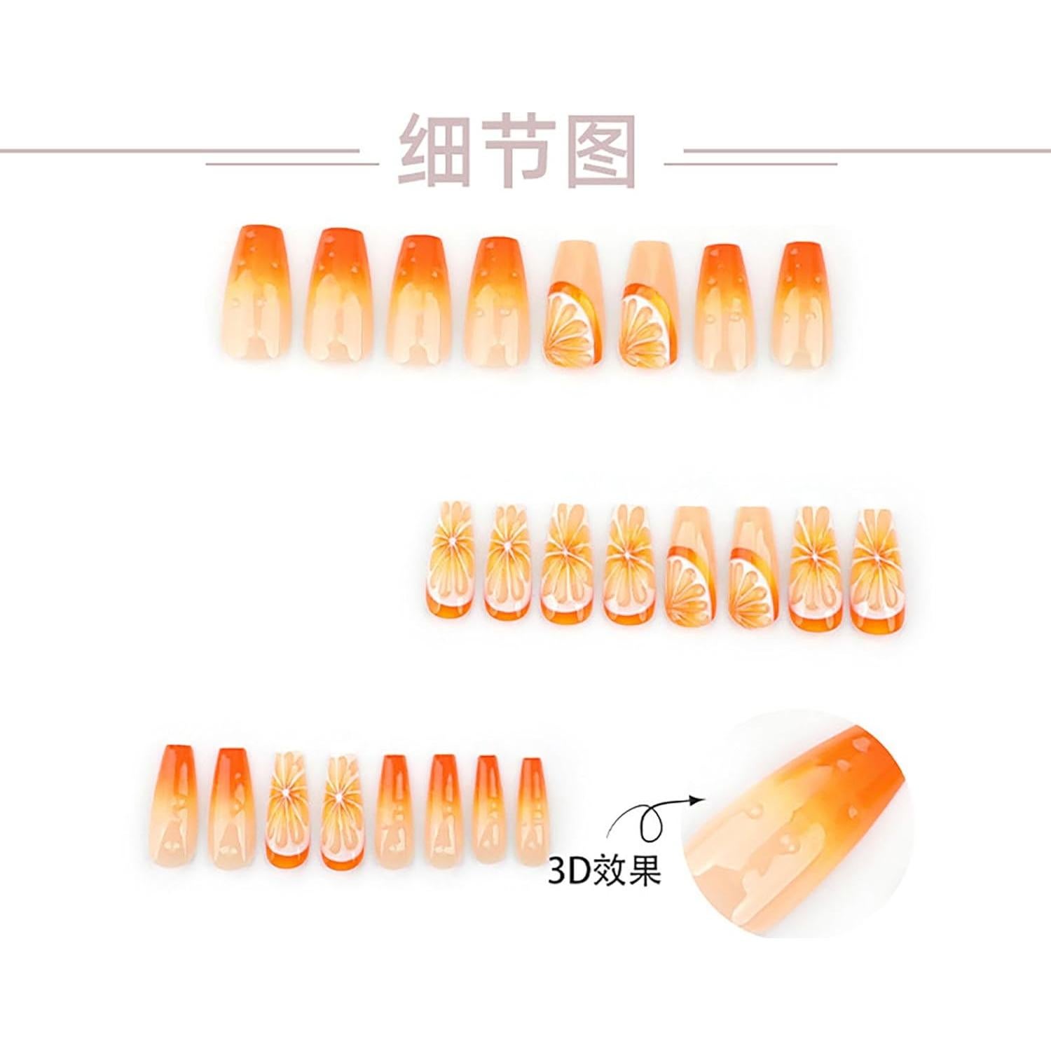 Uñas Postizas Coffin Medianas STADWWK 24Pcs Diseño Frutas 3D