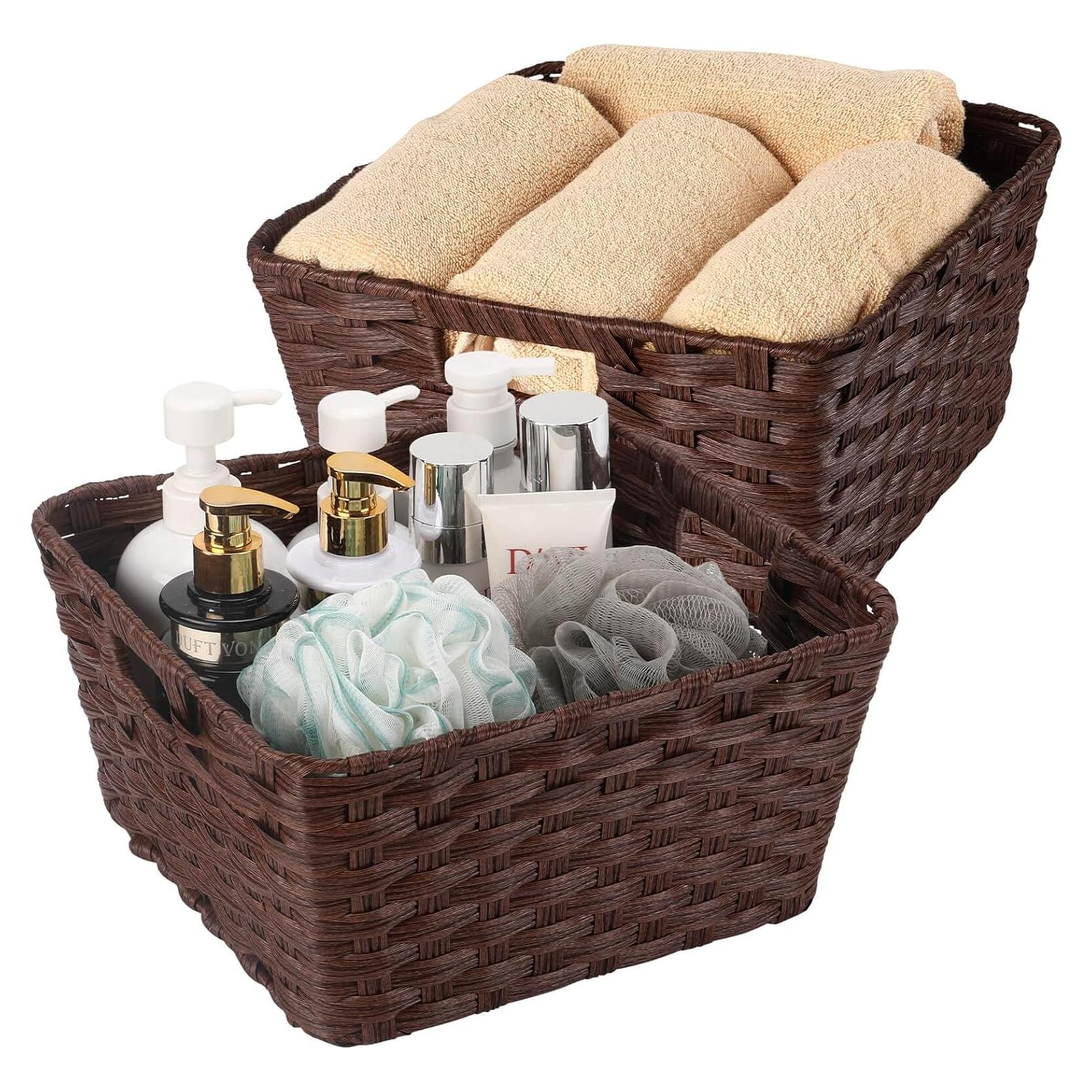 Cestas de Almacenamiento de Mimbre Onlytak Marrón 30x30x15 cm Paquete de 2